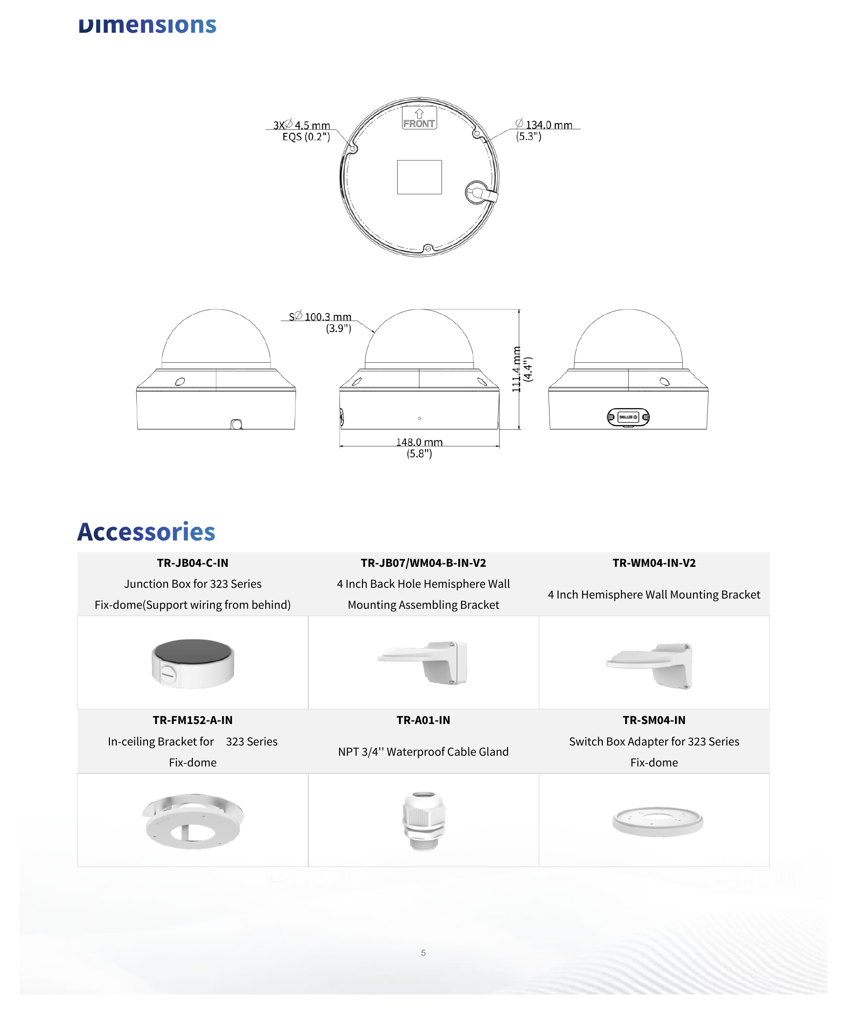 IPC3236SB-ADZKM-DL-I1 外形尺寸圖 Ø148 mm × 111 mm (Ø5.8" × 4.4") (Ø × H)｜重量 0.93 kg (2.05 lb)｜Unit: mm