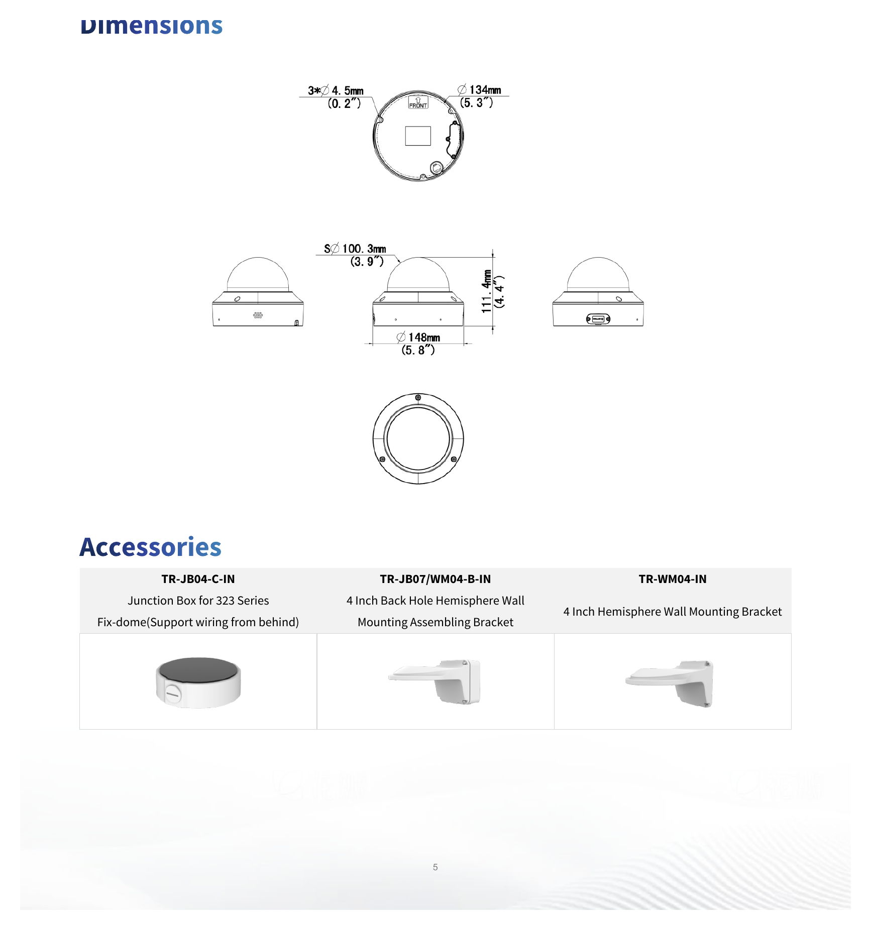 IPC3238EA-AHDZK-I1 外形尺寸圖 Ø148 mm × 111.4 mm (Ø5.8" × 4.4") (Ø × H)｜重量 1.04 kg (2.29 lb.) 1.07 kg (2.36 lb.)｜Unit: mm