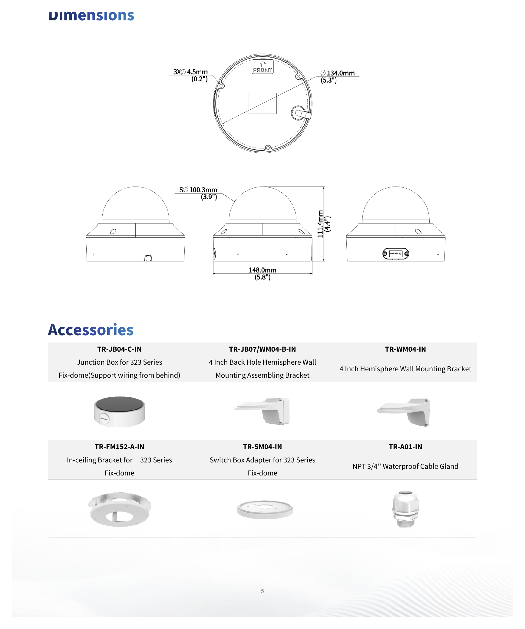 IPC3238SA-ADZK-PI-I2A 外形尺寸圖 Ø148 mm × 111.4 mm (Ø5.8" × 4.4") (Ø × H)｜重量 0.95 kg (2.09 lb.)｜Unit: mm