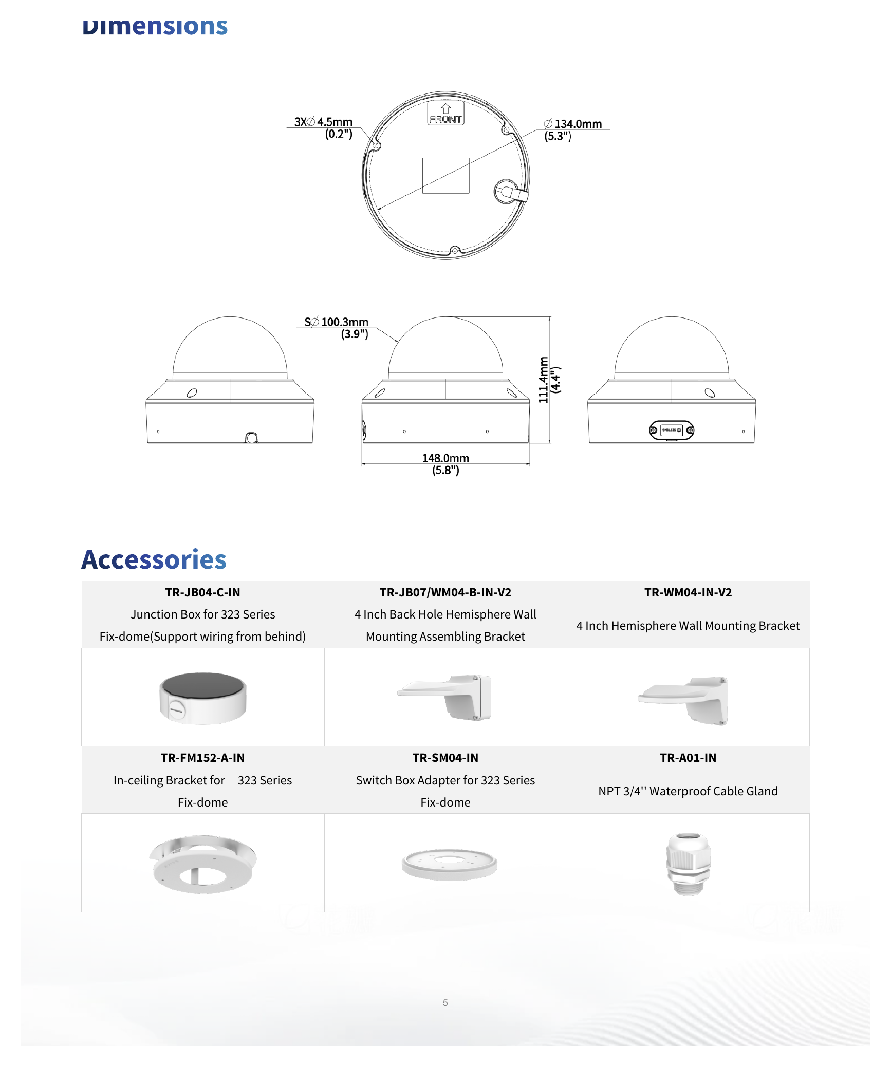IPC3238SA-ADZK-PI-LS-I2A 外形尺寸圖 Ø148 mm × 111.4 mm (Ø5.8" × 4.4") (Ø × H)｜重量 0.95 kg (2.09 lb.)｜Unit: mm