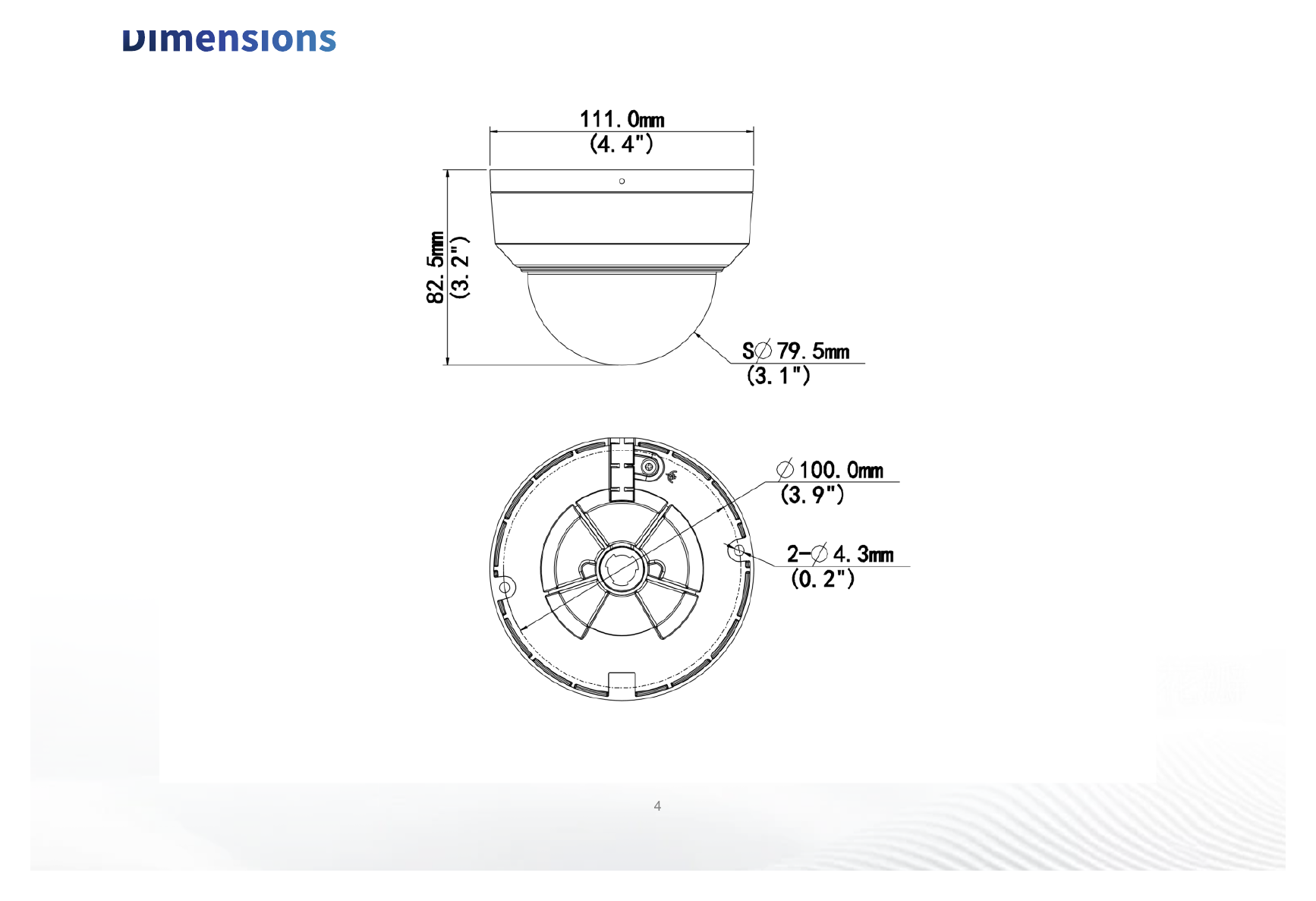 IPC324LE-ADF28K-H 外形尺寸圖 Ø111 mm × 83 mm (Ø4.4" × 3.3") (Ø × H)｜重量 0.35 kg (0.77 lb.)｜Unit: mm