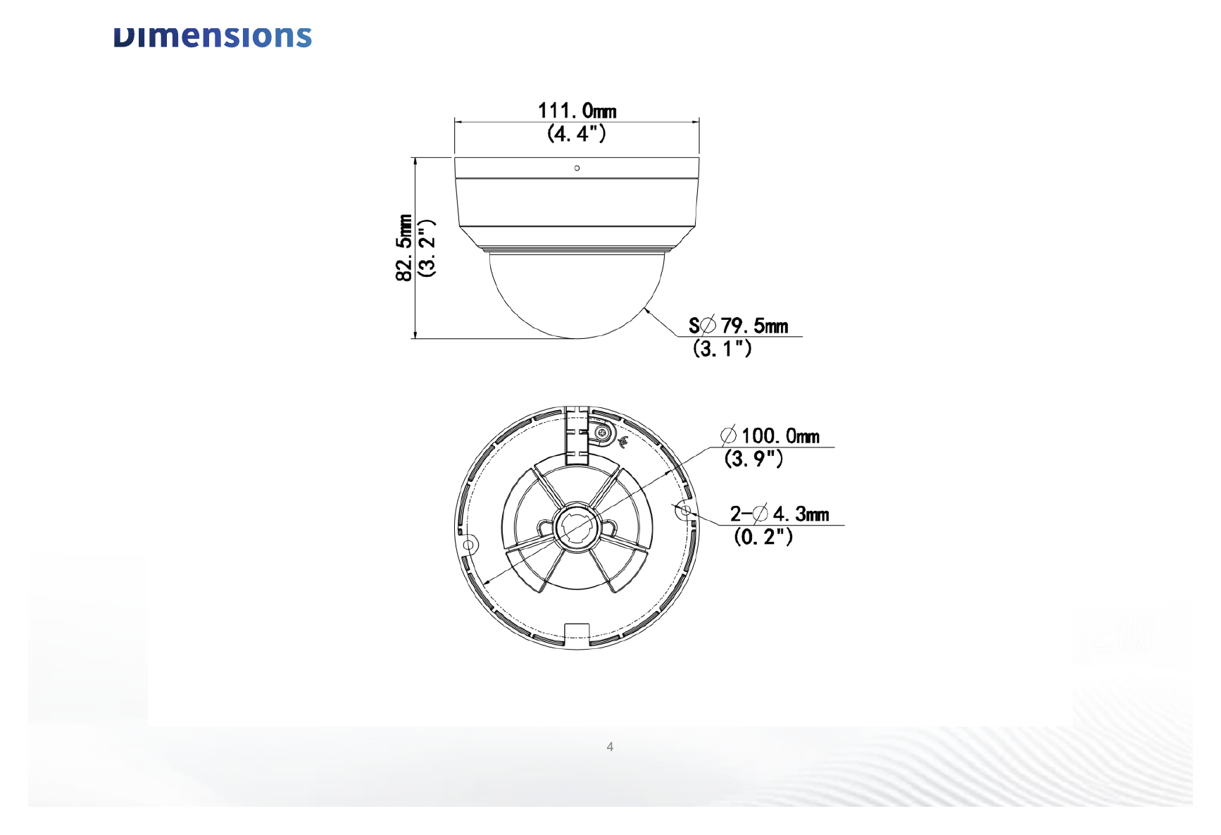 IPC324LE-ADF28K-H3 外形尺寸圖 Ø111 mm × 83 mm (Ø4.4" × 3.3") (Ø × H)｜重量 0.35 kg (0.77 lb.)｜Unit: mm