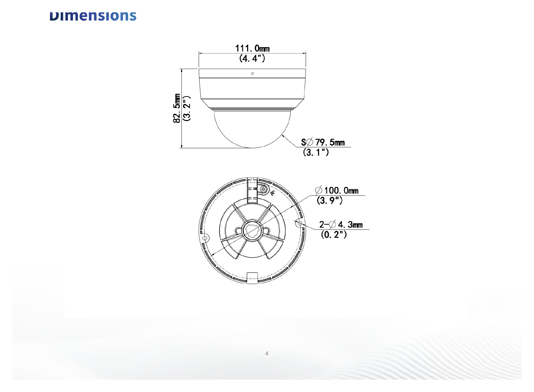 IPC325LB-AF28-A2 外形尺寸圖 Ø111 mm × 82.5 mm (Ø4.4" × 3.2") (Ø × H)｜重量 0.35 kg (0.77 lb.)｜Unit: mm