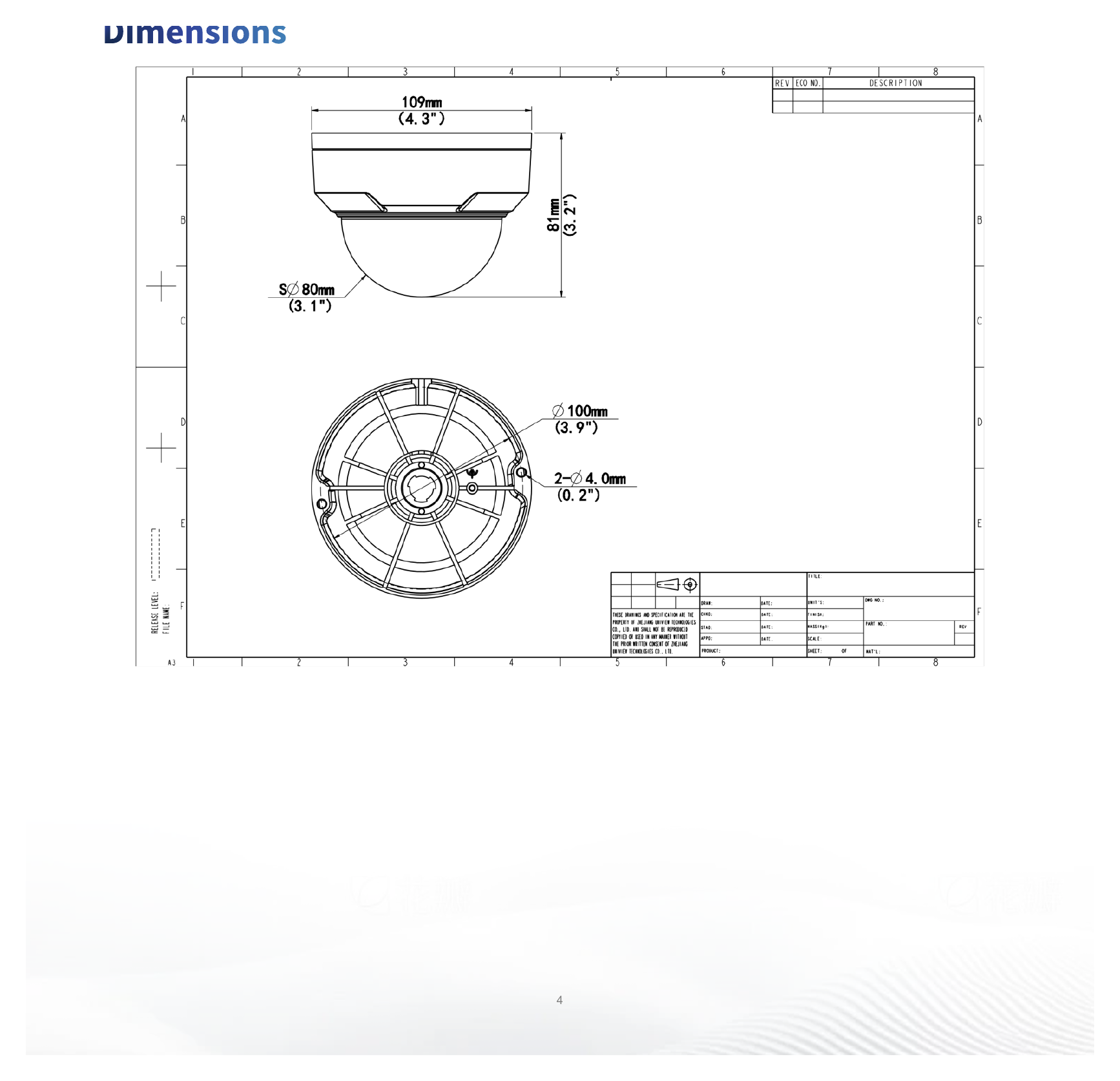 IPC325LB-SF28-A 外形尺寸圖 Ø109 mm × 81 mm (Ø4.3" × 3.2") (Ø × H)｜重量 0.32 kg (0.71 lb.)｜Unit: mm
