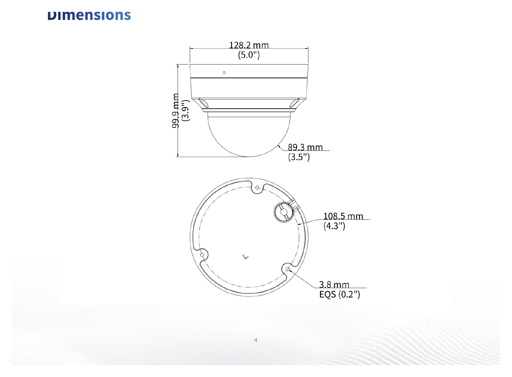 IPC3514LE-ADF28K-WP 外形尺寸圖 Ø128 mm × 100 mm (Ø5.0" × 3.9") (Ø × H)｜重量 0.63 kg (1.39 lb.)｜Unit: mm