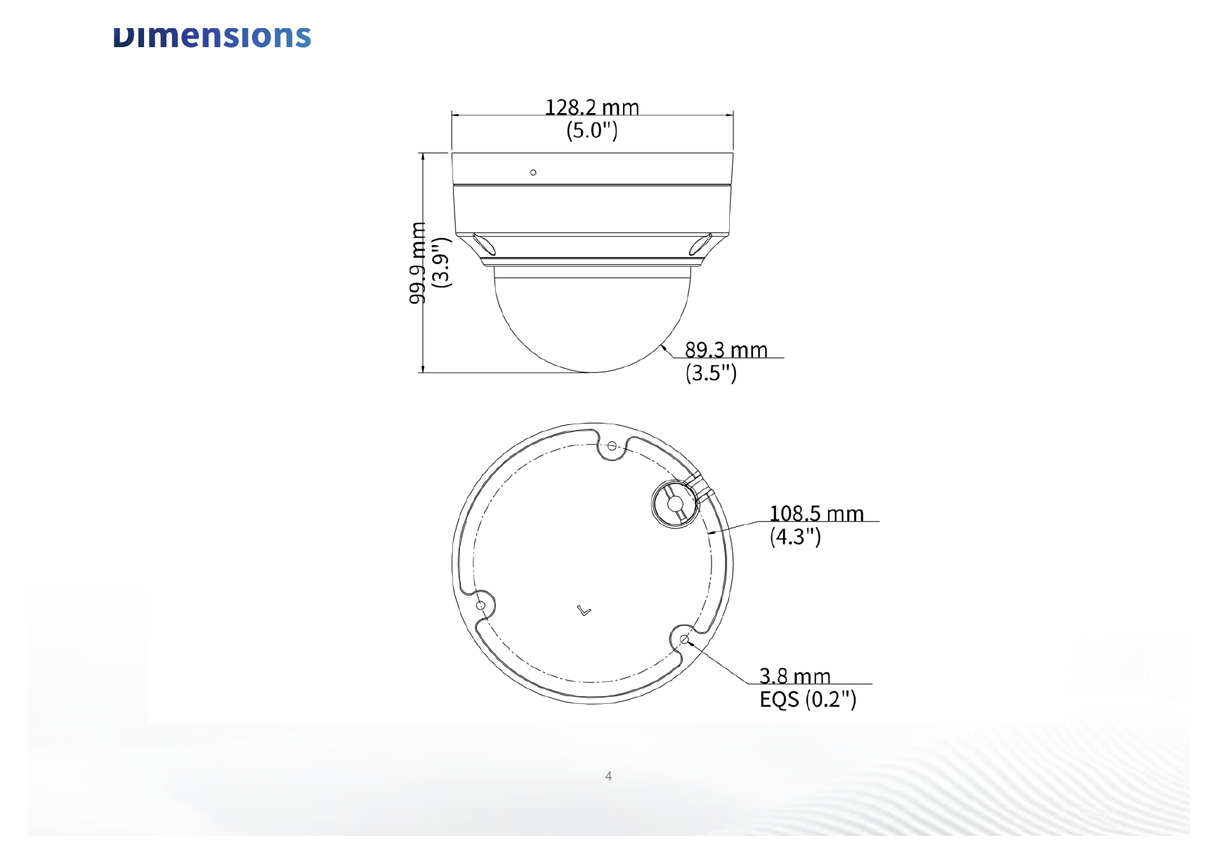 IPC3532LB-ADEZK-H 外形尺寸圖 Ø128 mm × 100 mm (Ø5.0" × 3.9") (Ø × H)｜重量 0.66 kg (1.46 lb.)｜Unit: mm