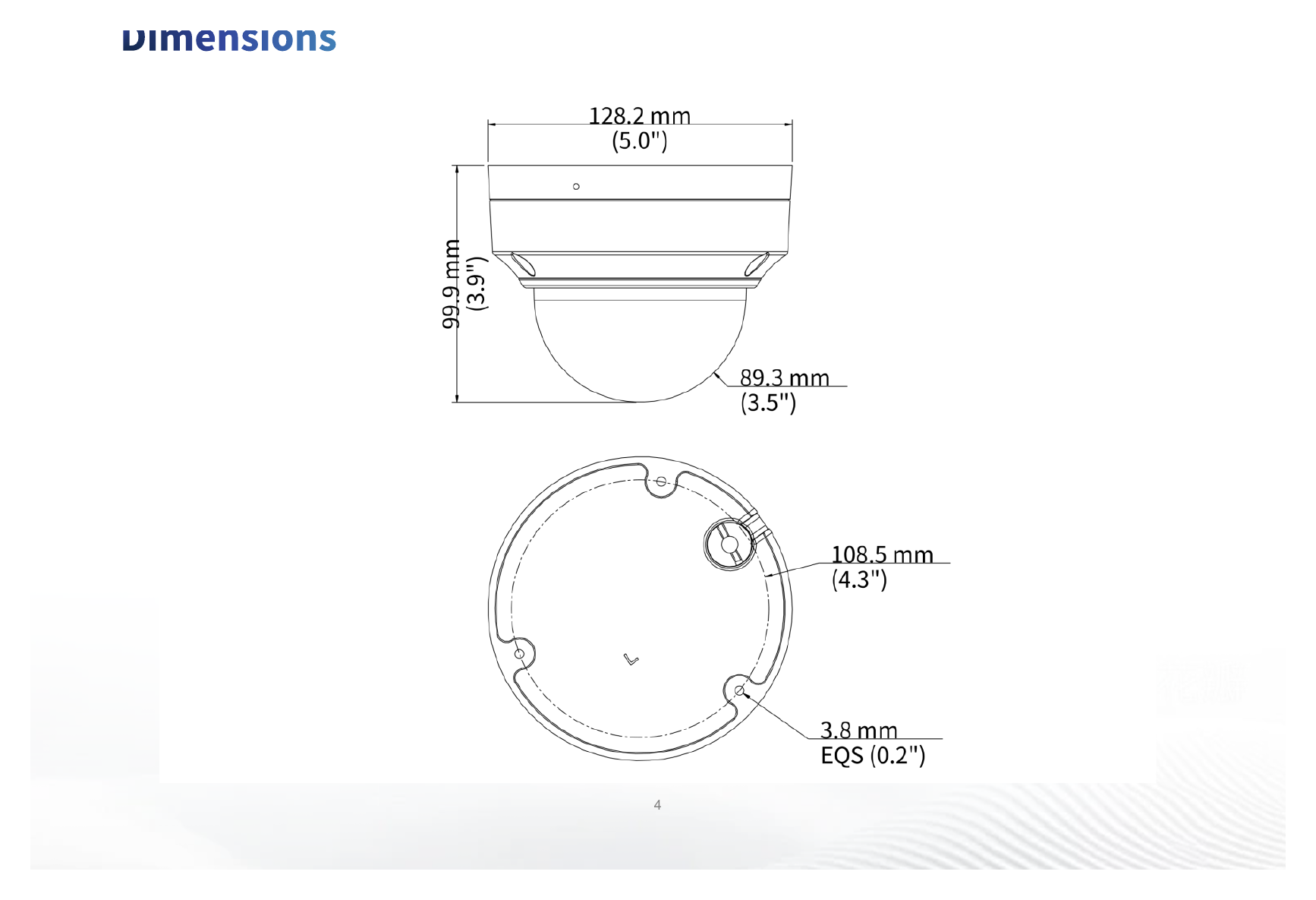 IPC3532LB-ADZK-K 外形尺寸圖 Ø128.2 mm × 99.9 mm (Ø5.0" × 3.9") (Ø × H)｜重量 0.63 kg (1.39 lb.)｜Unit: mm