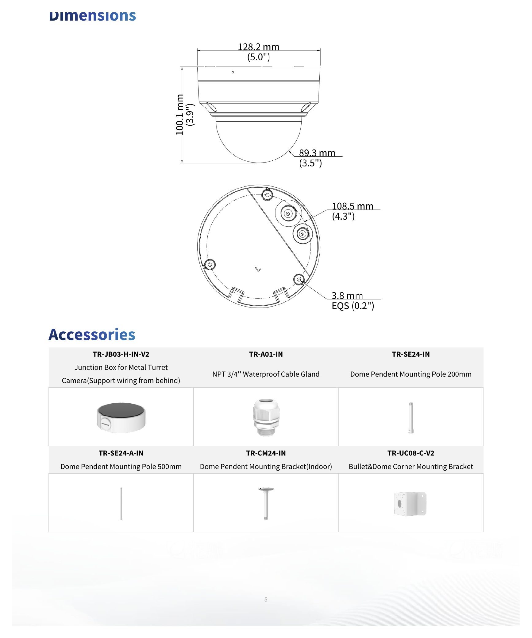 IPC3534SB-ADNZK-I0 外形尺寸圖 Ø128 mm × 100 mm (Ø5.0" × 3.9") (Ø × H)｜重量 0.59 kg (1.31 lb.)｜Unit: mm