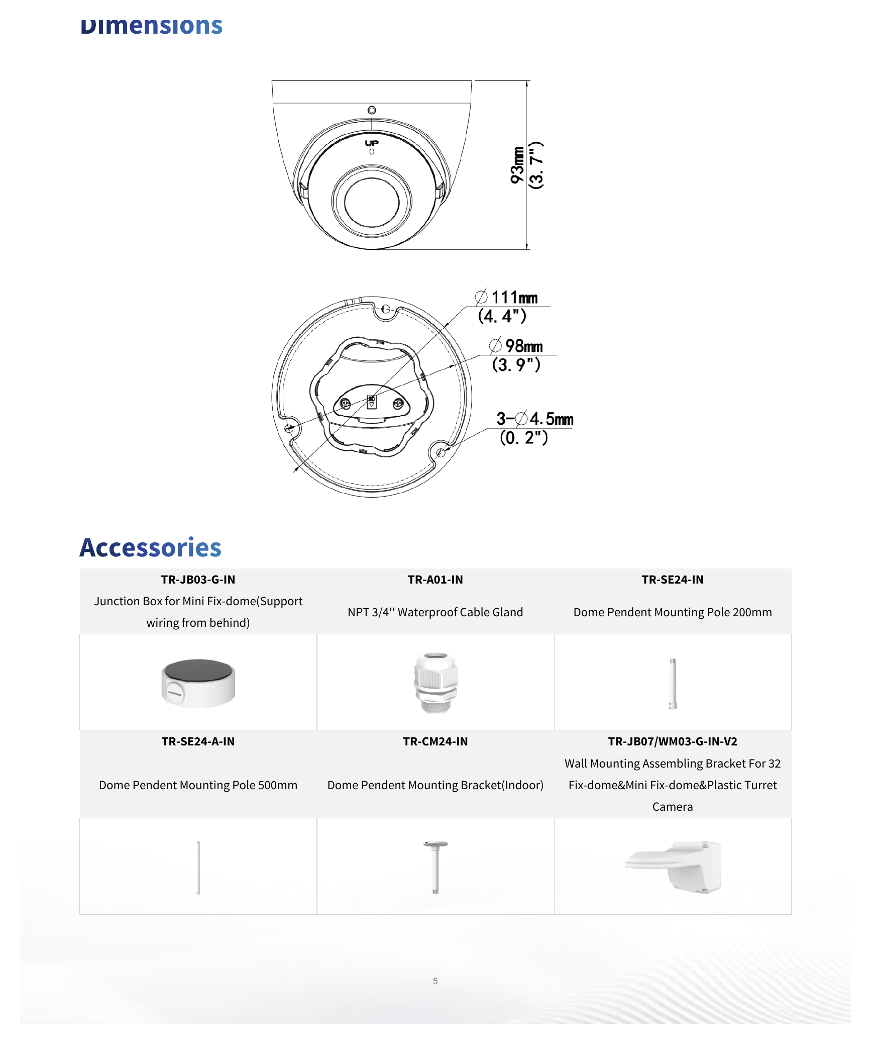 IPC3605SB-ADF16KM-I0 外形尺寸圖 Ø111 mm × 93 mm (Ø4.4" × 3.7") (Ø × H)｜重量 0.48 kg (1.06 lb.)｜Unit: mm