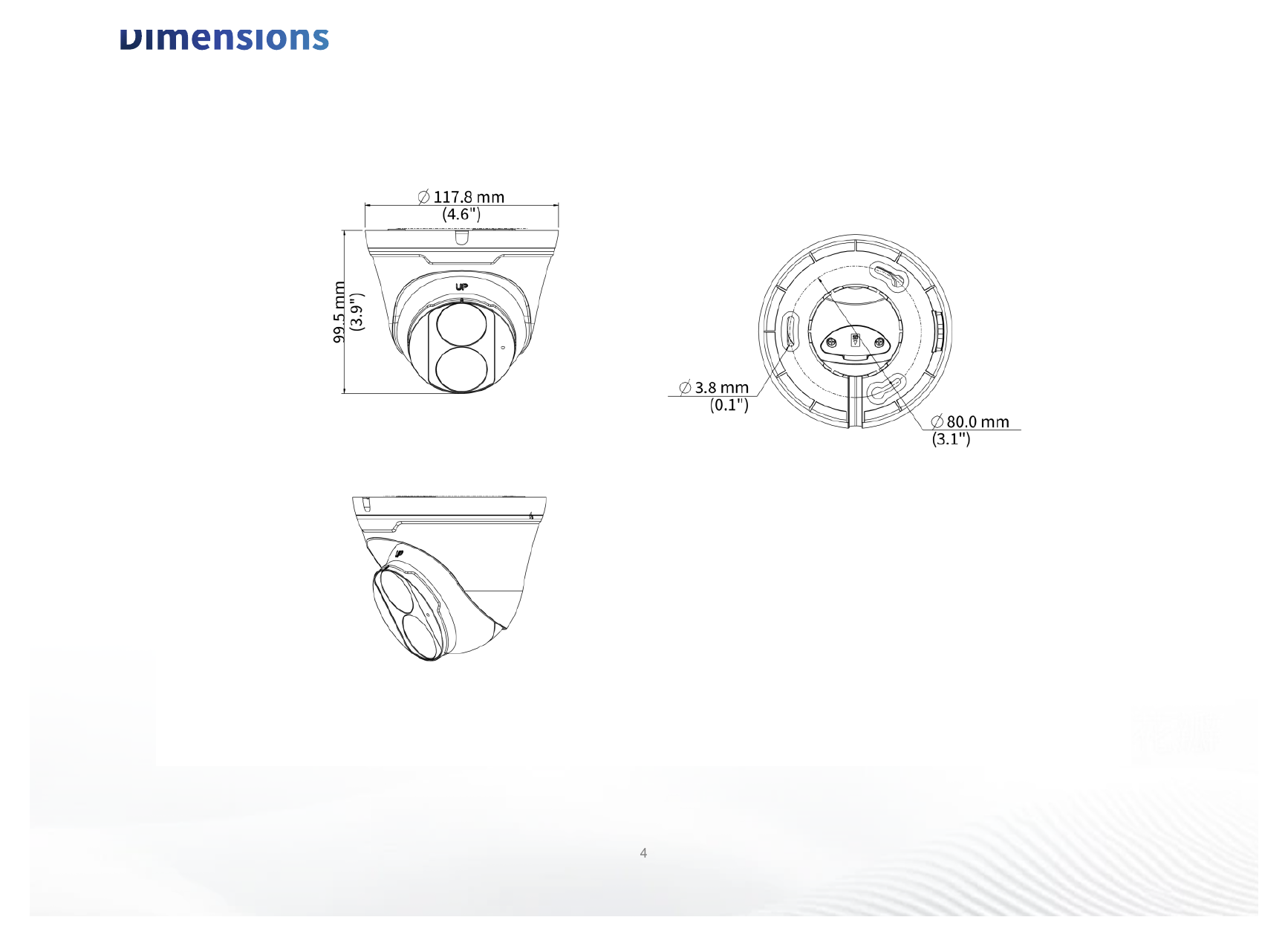 IPC3612LB-ADF28K-H 外形尺寸圖 Ø118 mm × 96 mm (Ø4.6" × 3.8") (Ø × H)｜重量 0.30 kg (0.66 lb.)｜Unit: mm