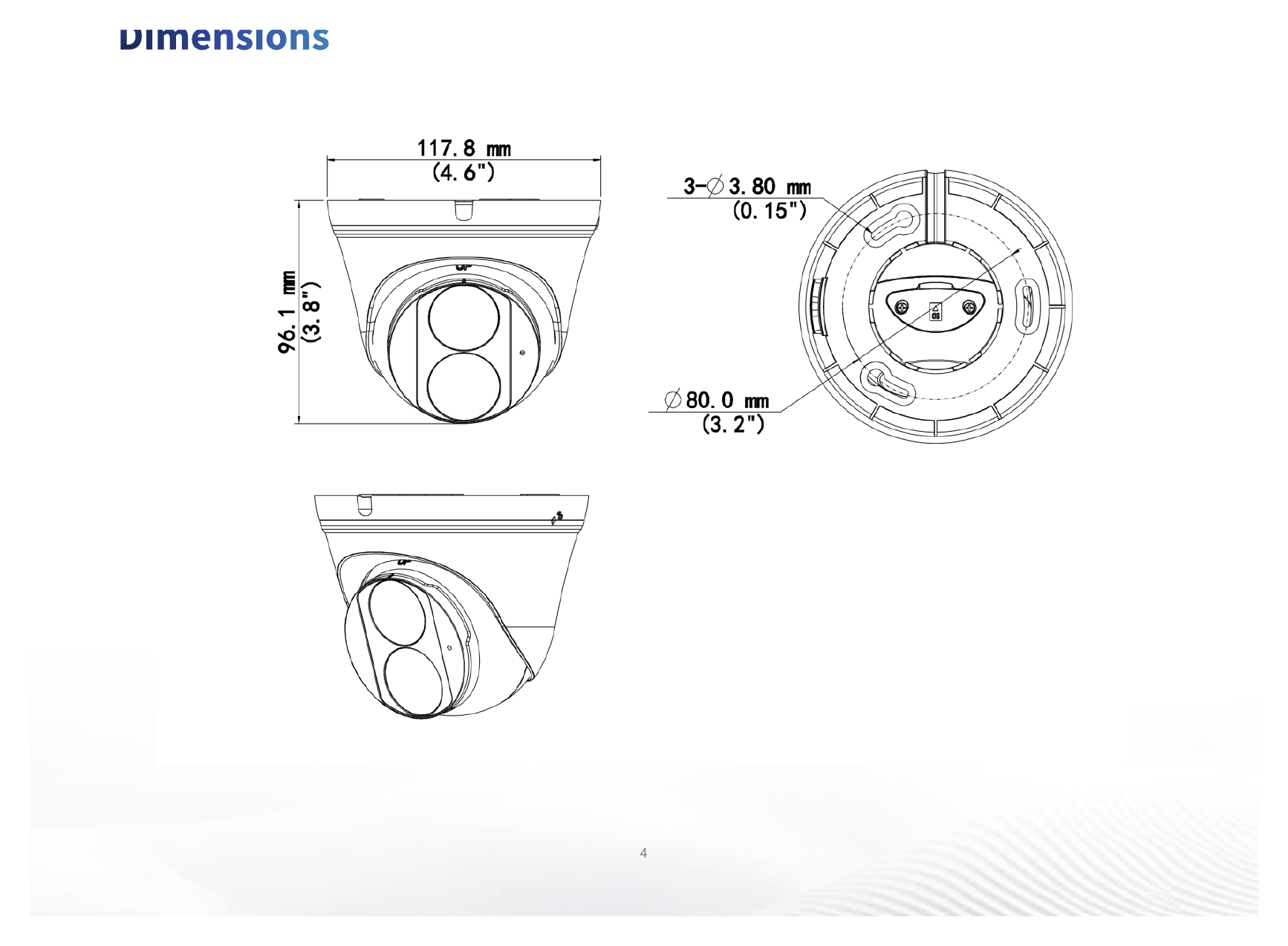 IPC3612LB-ADF28K-H3 外形尺寸圖 Ø118 mm × 96 mm (Ø4.6" × 3.8") (Ø × H)｜重量 0.30 kg (0.66 lb.）｜Unit: mm