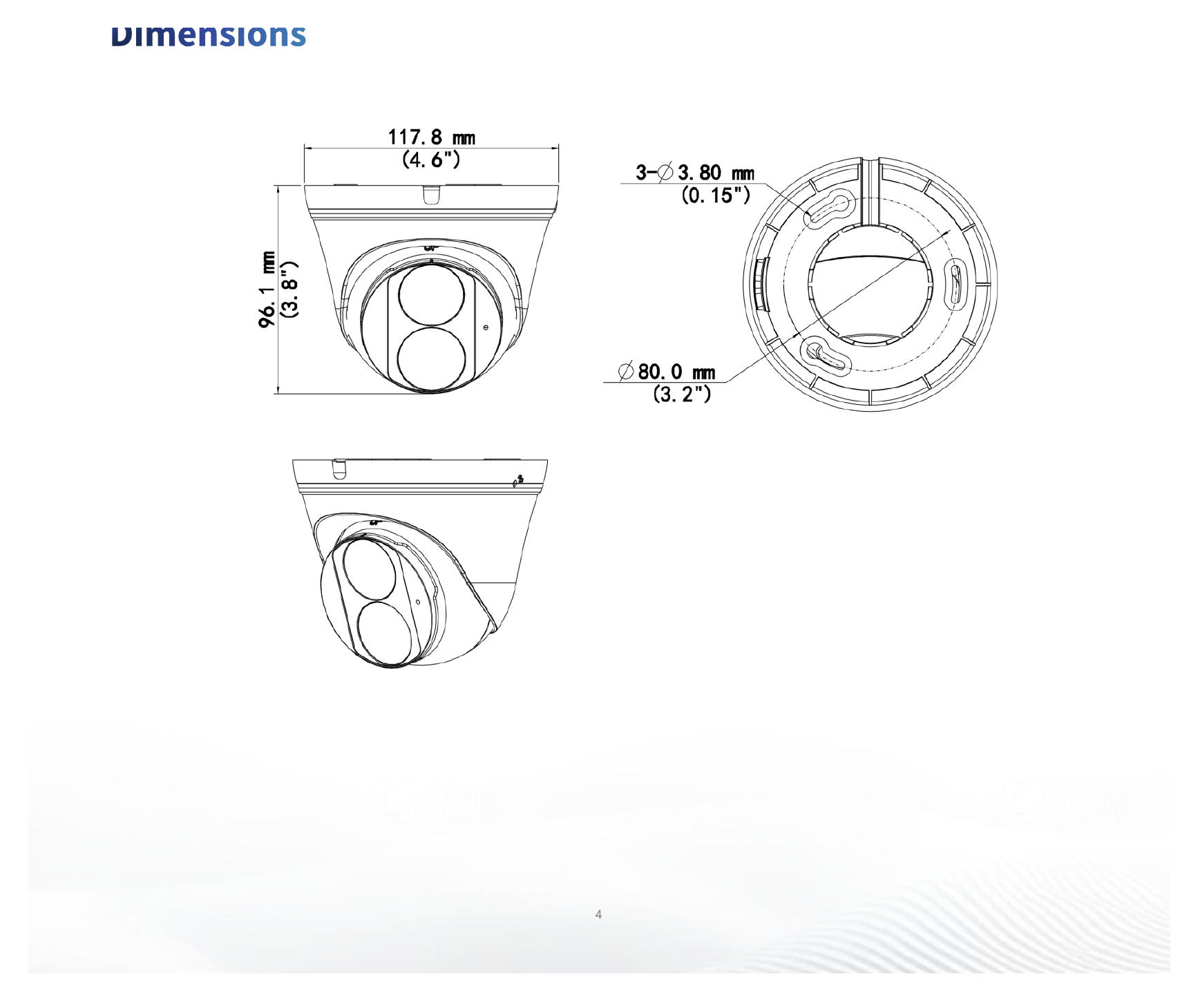IPC3612LB-AF28-A2 外形尺寸圖 Ø118 mm × 95 mm (Ø4.6" × 3.8") (Ø × H)｜重量 0.25 kg (0.55 lb.)｜Unit: mm