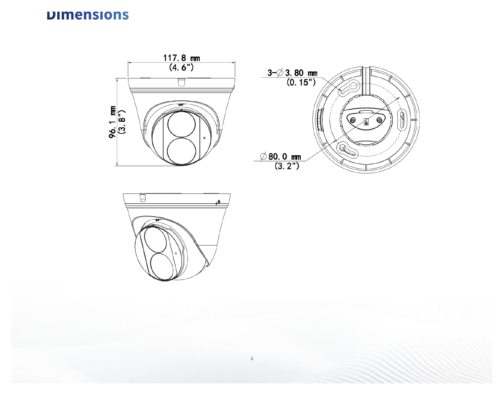 IPC3612LB-AF28K-A2 外形尺寸圖 Ø118 mm × 95 mm (Ø4.6" × 3.8") (Ø × H)｜重量 0.25 kg (0.55 lb.)｜Unit: mm