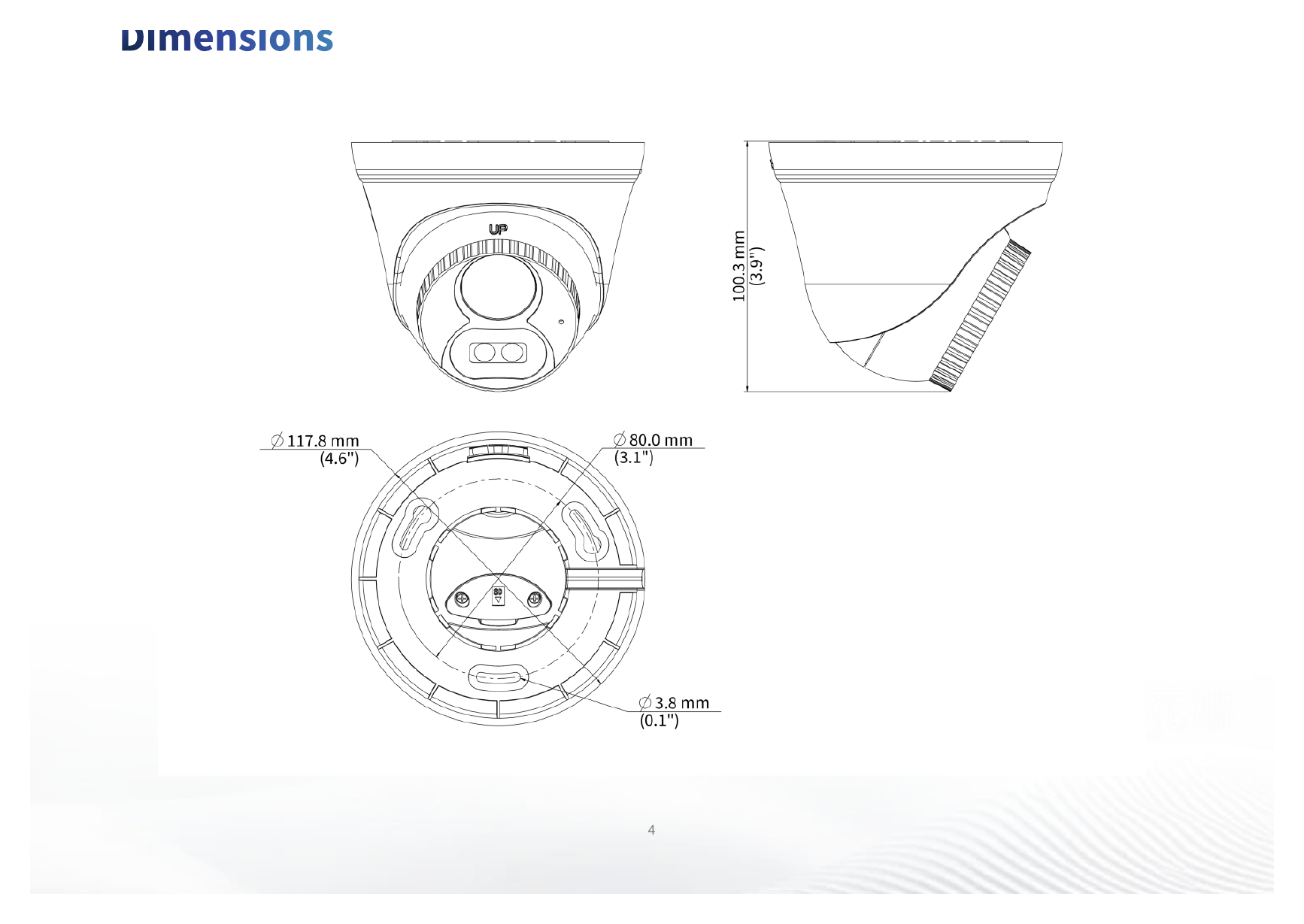 IPC3612LB-AF28K-DL2 外形尺寸圖 Ø117.8 mm × 100.3 mm (Ø4.6" × 3.9") (Ø × H)｜重量 0.26 kg (0.57 lb.)｜Unit: mm