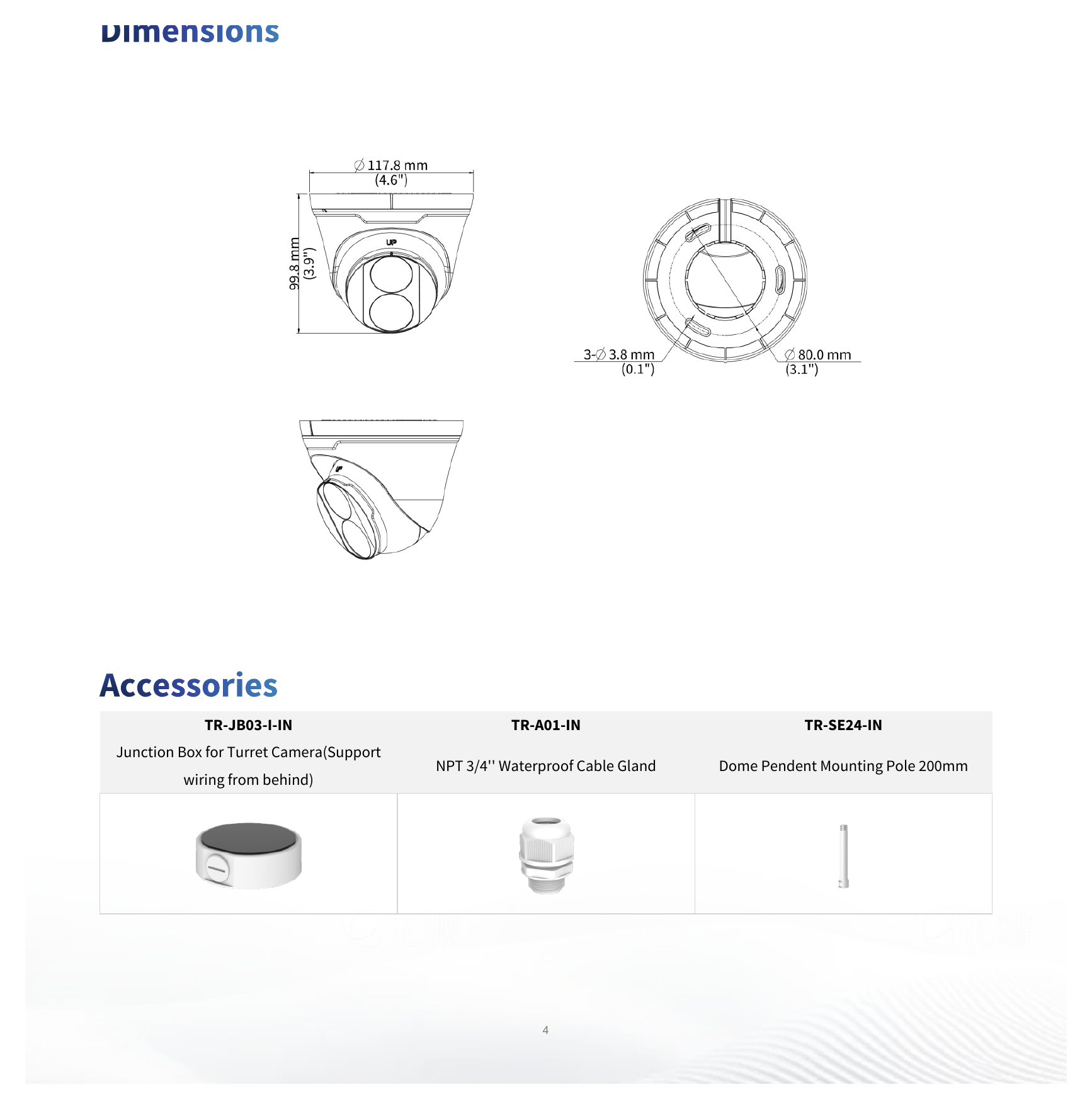 IPC3612LB-SF28-A 外形尺寸圖 Ø118 mm × 95 mm (Ø4.6" × 3.8") (Ø × H)｜重量 0.29 kg (0.64 lb.)｜Unit: mm