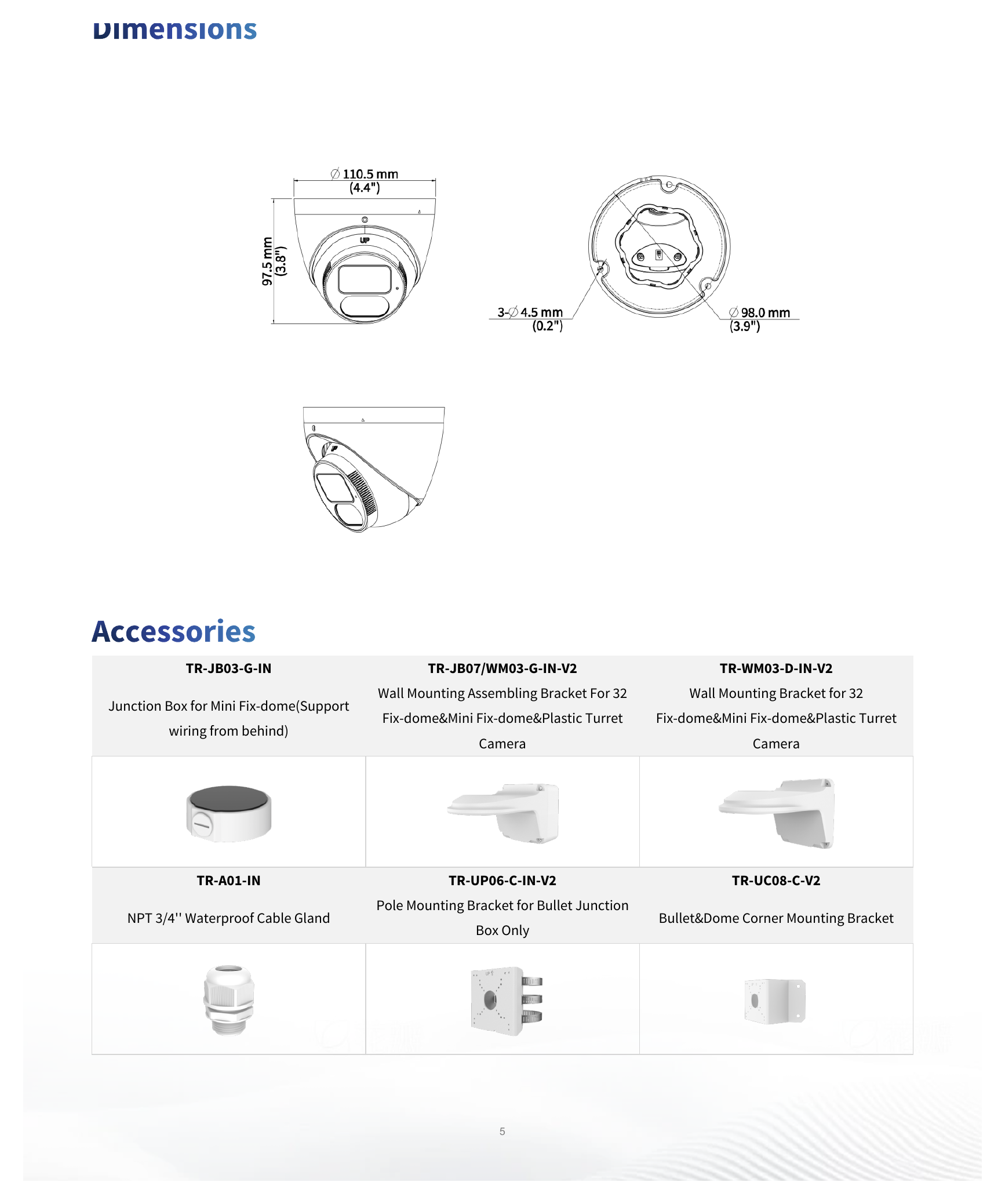 IPC3612SB-ADF28KM-DL-I1 外形尺寸圖 Ø110.5 mm × 97.5 mm (Ø4.4" × 3.8") (Ø × H)｜重量 0.44kg （0.97lb）｜Unit: mm
