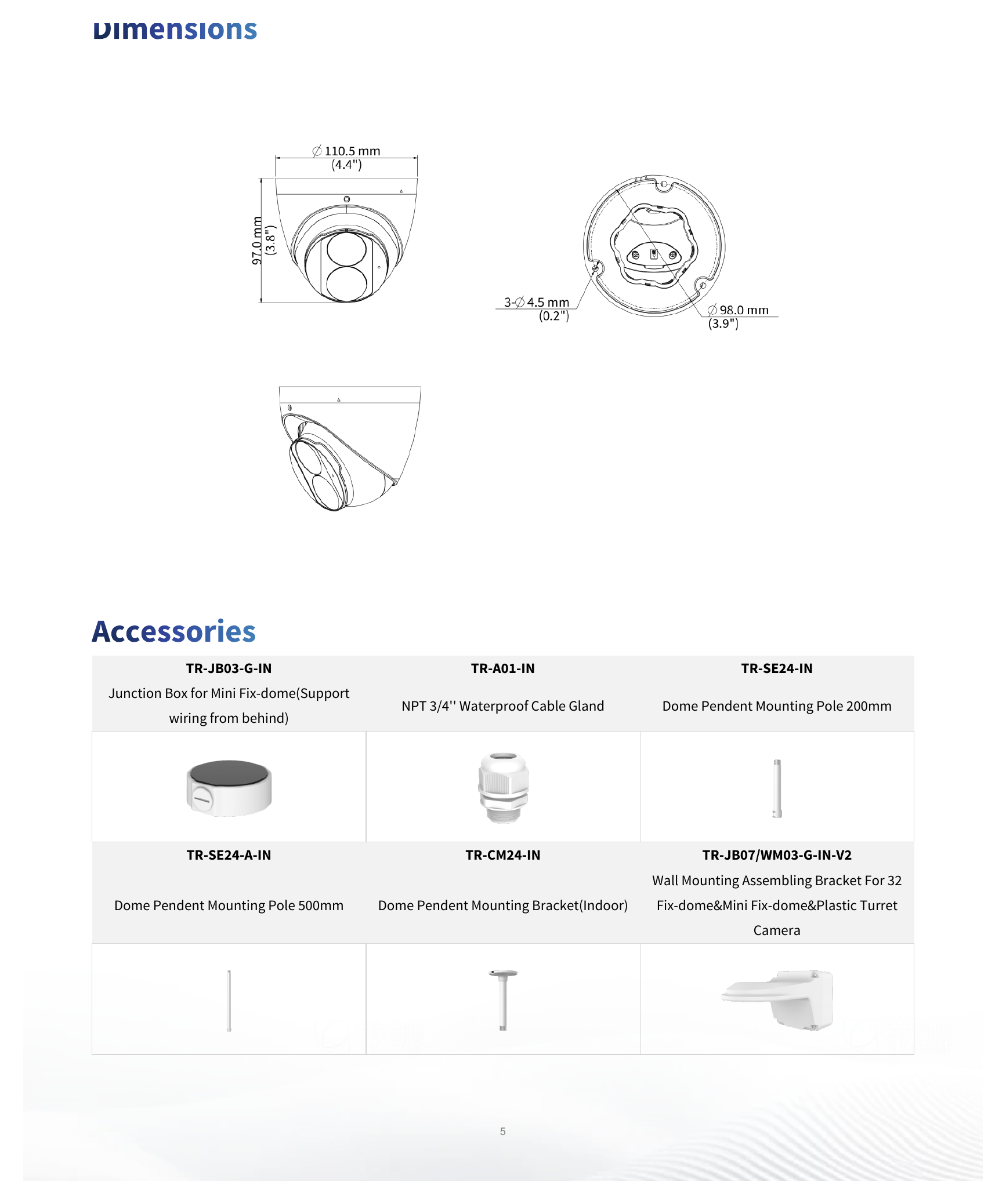 IPC3612SB-ADF28KM-I0 外形尺寸圖 Ø110.5 mm × 94.1 mm (Ø4.4" × 3.7") (Ø × H)｜重量 0.42 kg (0.93 lb.)｜Unit: mm