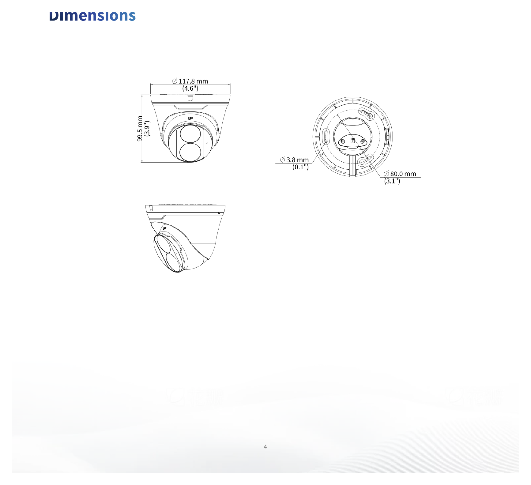 IPC3614LB-ADF28K-H 外形尺寸圖 Ø118 mm × 96 mm (Ø4.6" × 3.8") (Ø × H)｜重量 0.30 kg (0.66 lb.)｜Unit: mm