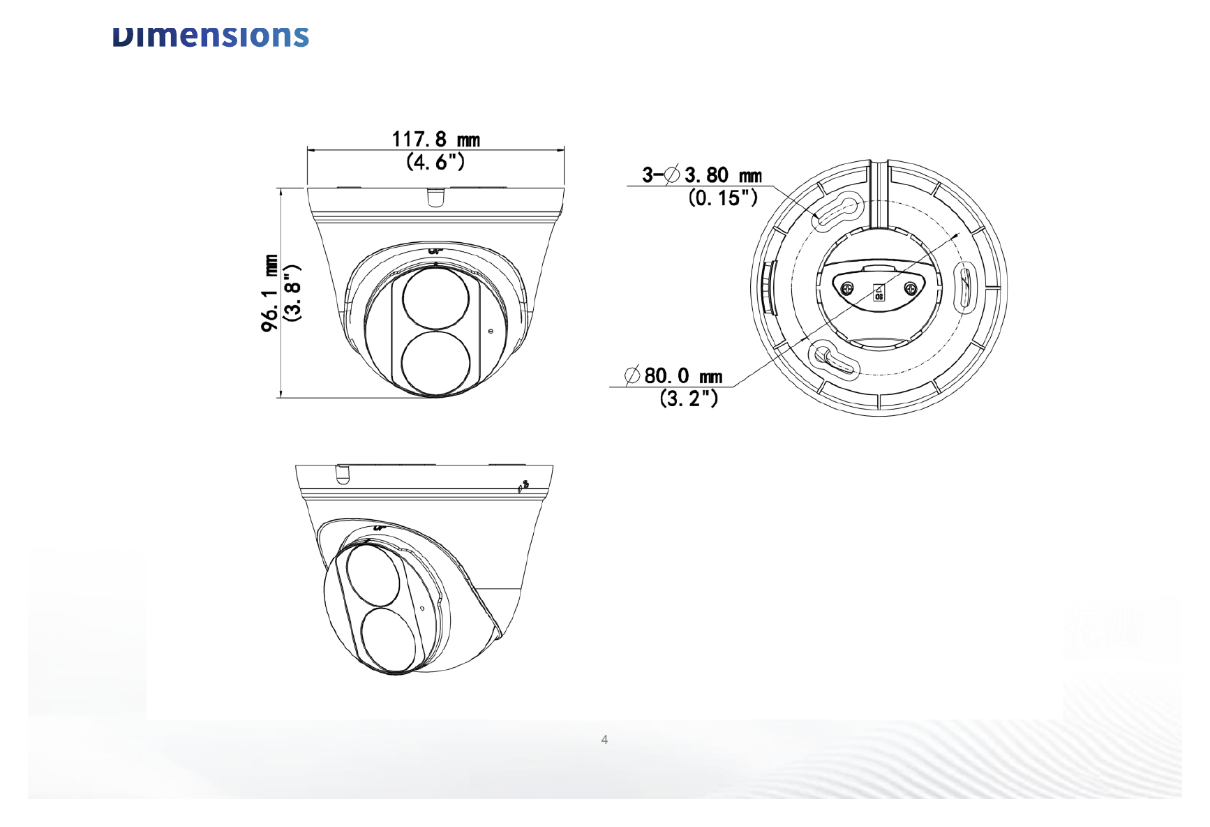 IPC3614LB-ADF28K-K 外形尺寸圖 Ø118 mm × 96 mm (Ø4.6" × 3.8") (Ø × H)｜重量 0.27 kg (0.60 lb.)｜Unit: mm