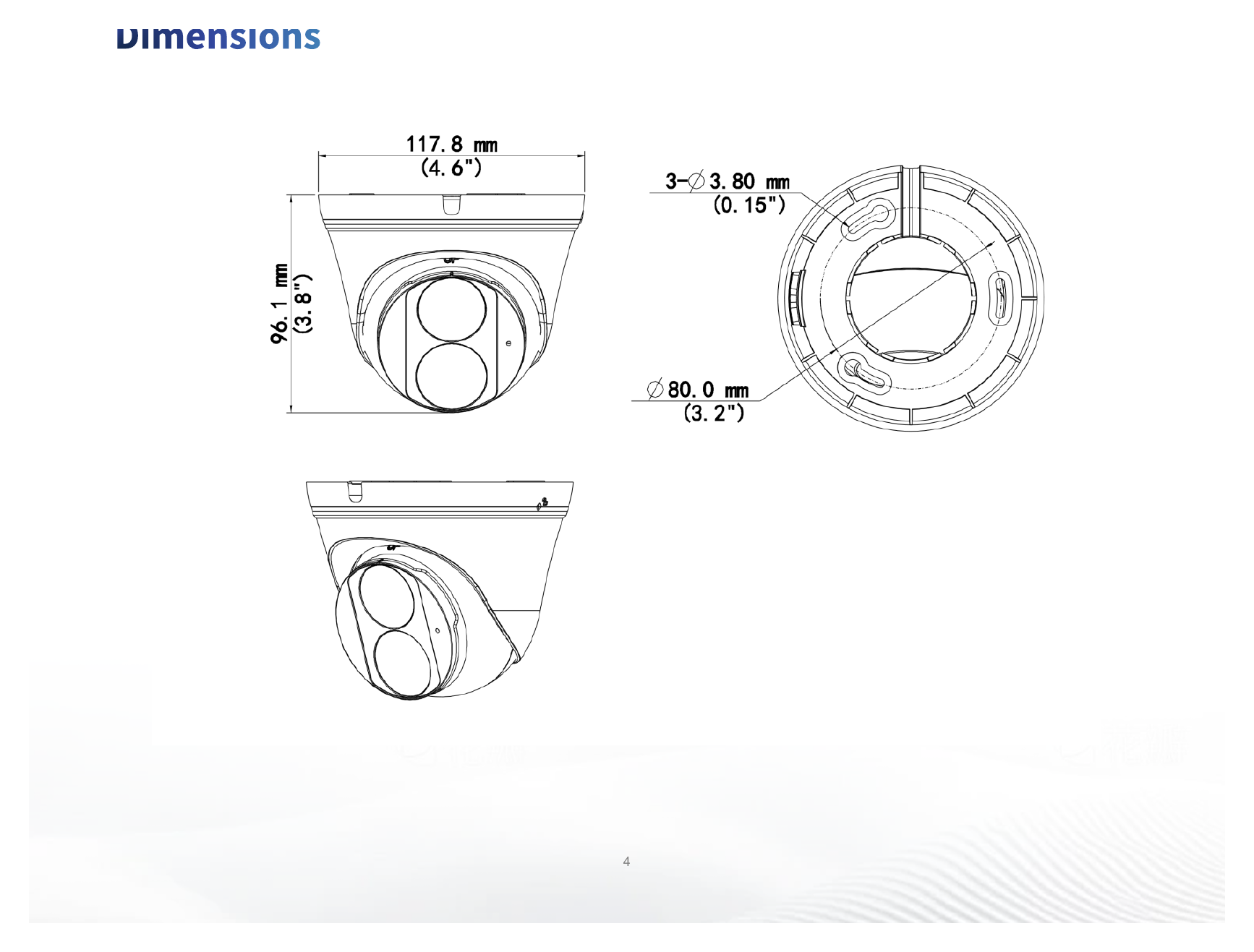 IPC3614LB-AF28-A2 外形尺寸圖 Ø118 mm × 95 mm (Ø4.6" × 3.8") (Ø × H)｜重量 0.25 kg (0.55 lb.)｜Unit: mm