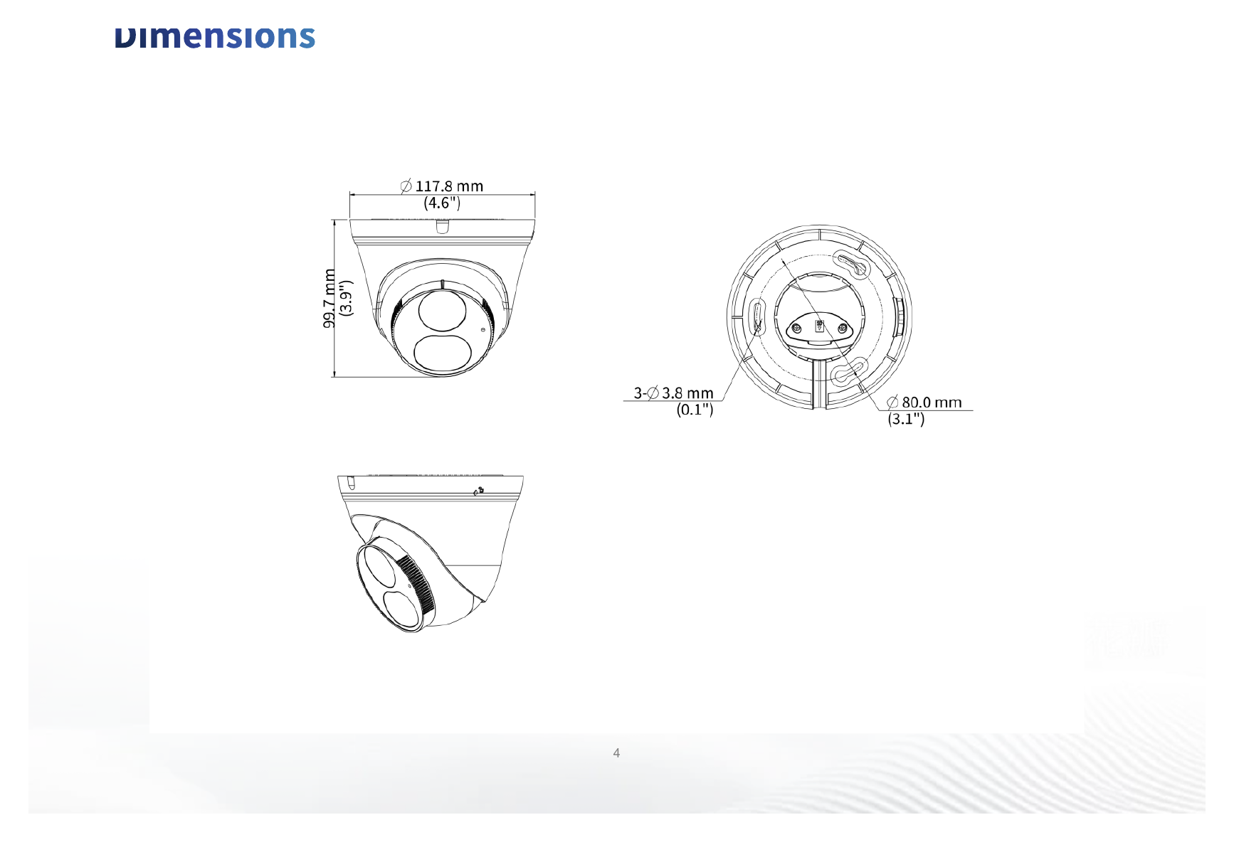 IPC3614LB-AF28K-DL 外形尺寸圖 Ø118 mm × 98 mm (Ø4.6" × 3.9") (Ø × H)｜重量 0.29 kg (0.64 lb.)｜Unit: mm