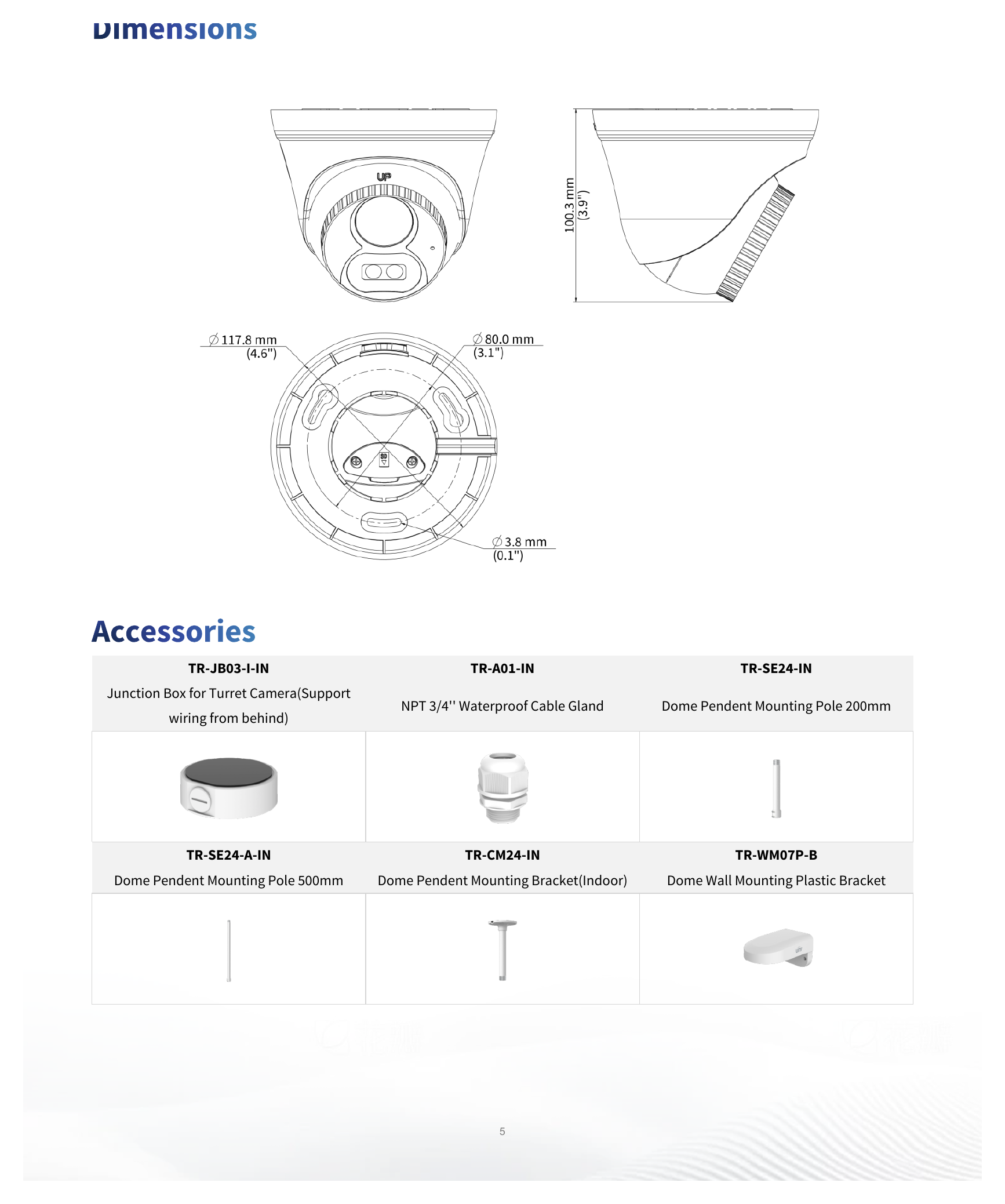 IPC3614LB-AF28K-DL2 外形尺寸圖 Ø117.8 mm × 100.3 mm (Ø4.6" × 3.9") (Ø × H)｜重量 0.26 kg (0.57 lb.)｜Unit: mm