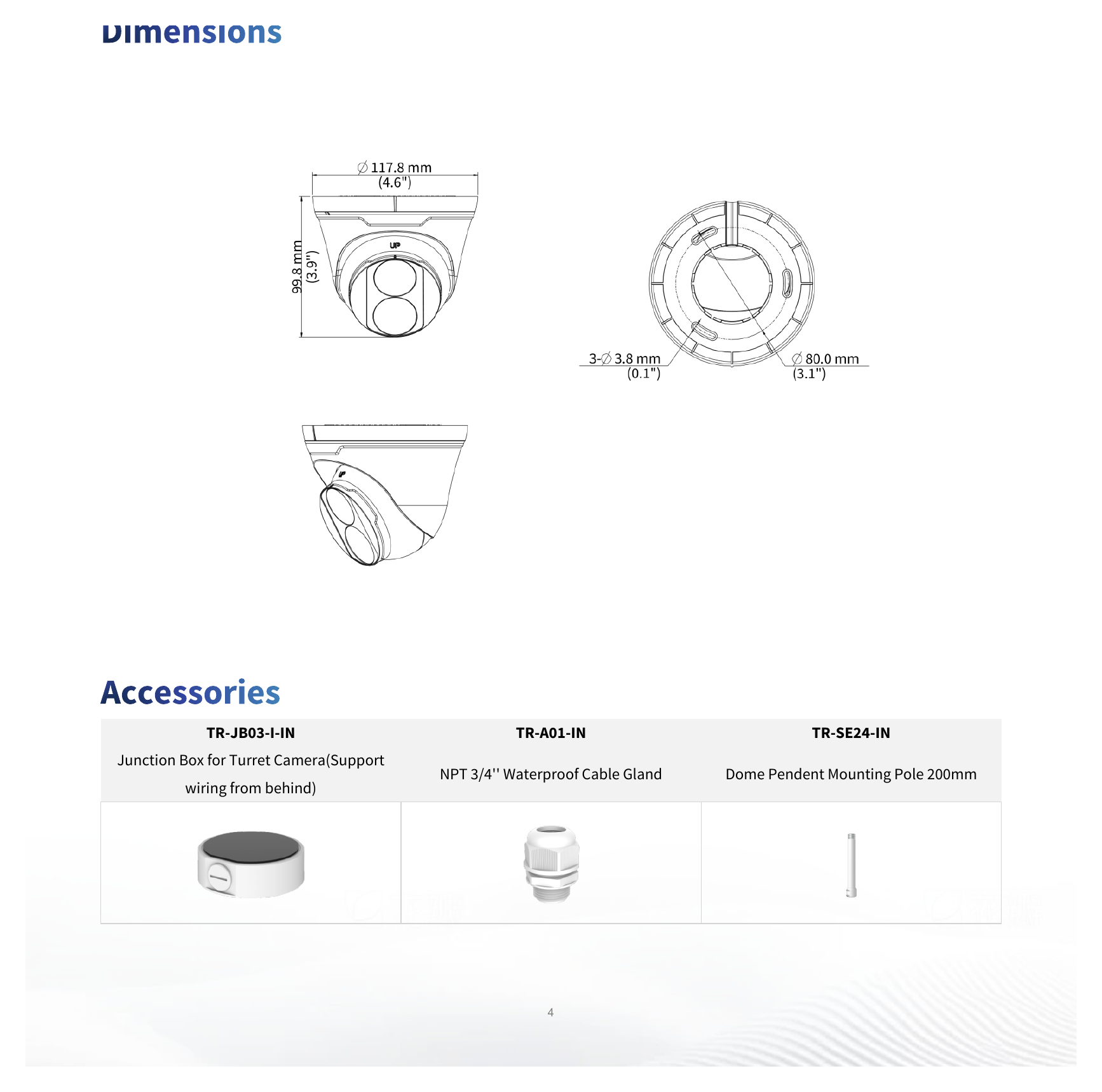 IPC3614LB-SF28-A 外形尺寸圖 Ø118 mm × 95 mm (Ø4.6" × 3.8") (Ø × H)｜重量 0.28 kg (0.62 lb.)｜Unit: mm