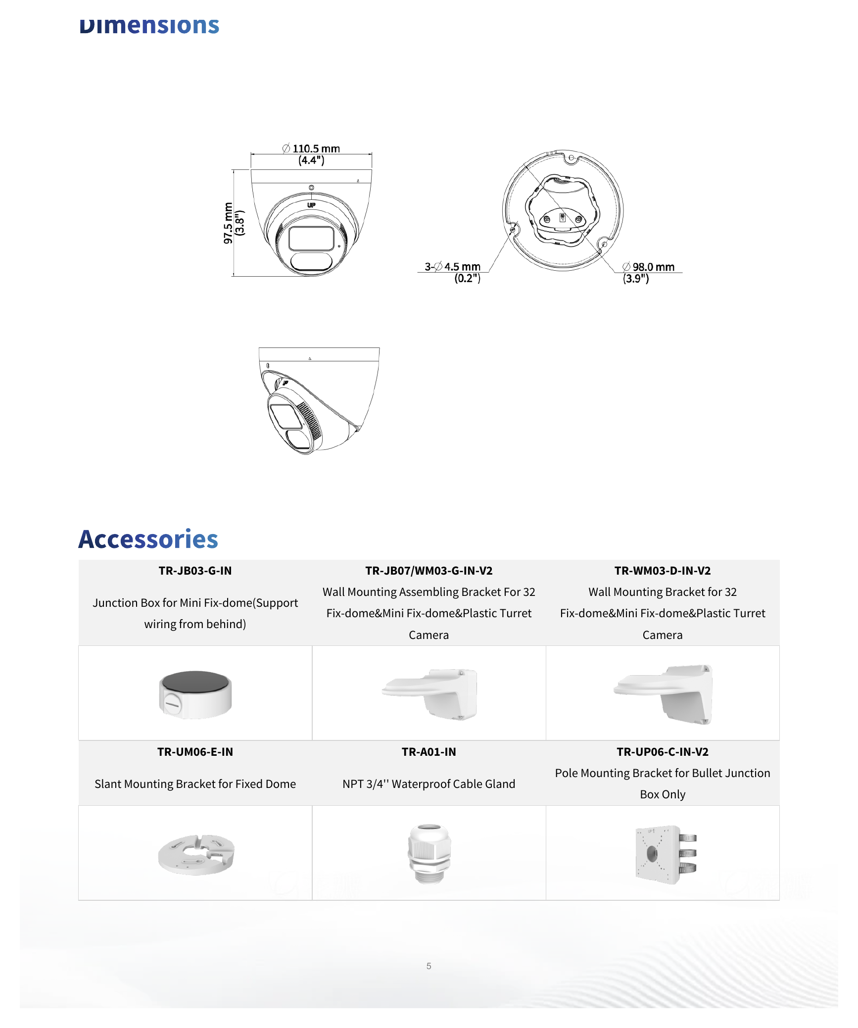 IPC3614SB-ADF28KM-DL-I1 外形尺寸圖 Ø110.5 mm × 97.5 mm (Ø4.4" × 3.8") (Ø × H)｜重量 0.46 kg (1.01 lb.)｜Unit: mm