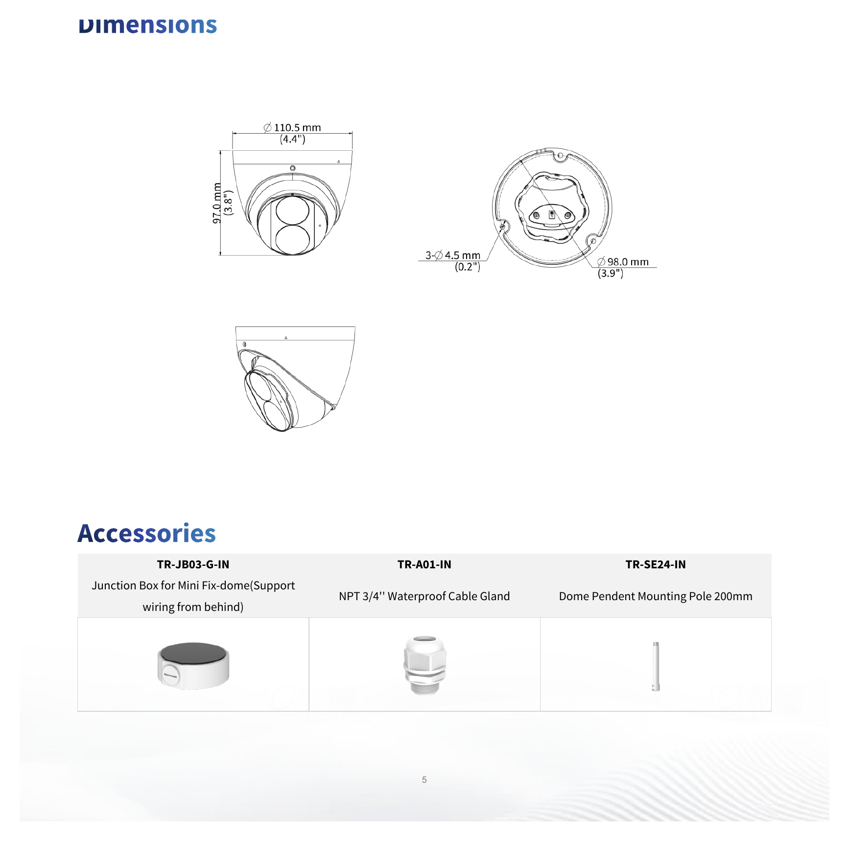 IPC3614SB-ADF28KM-I0 外形尺寸圖 Ø110.5 mm × 94.1 mm (Ø4.4" × 3.7") (Ø × H)｜重量 0.42 kg (0.93 lb.)｜Unit: mm