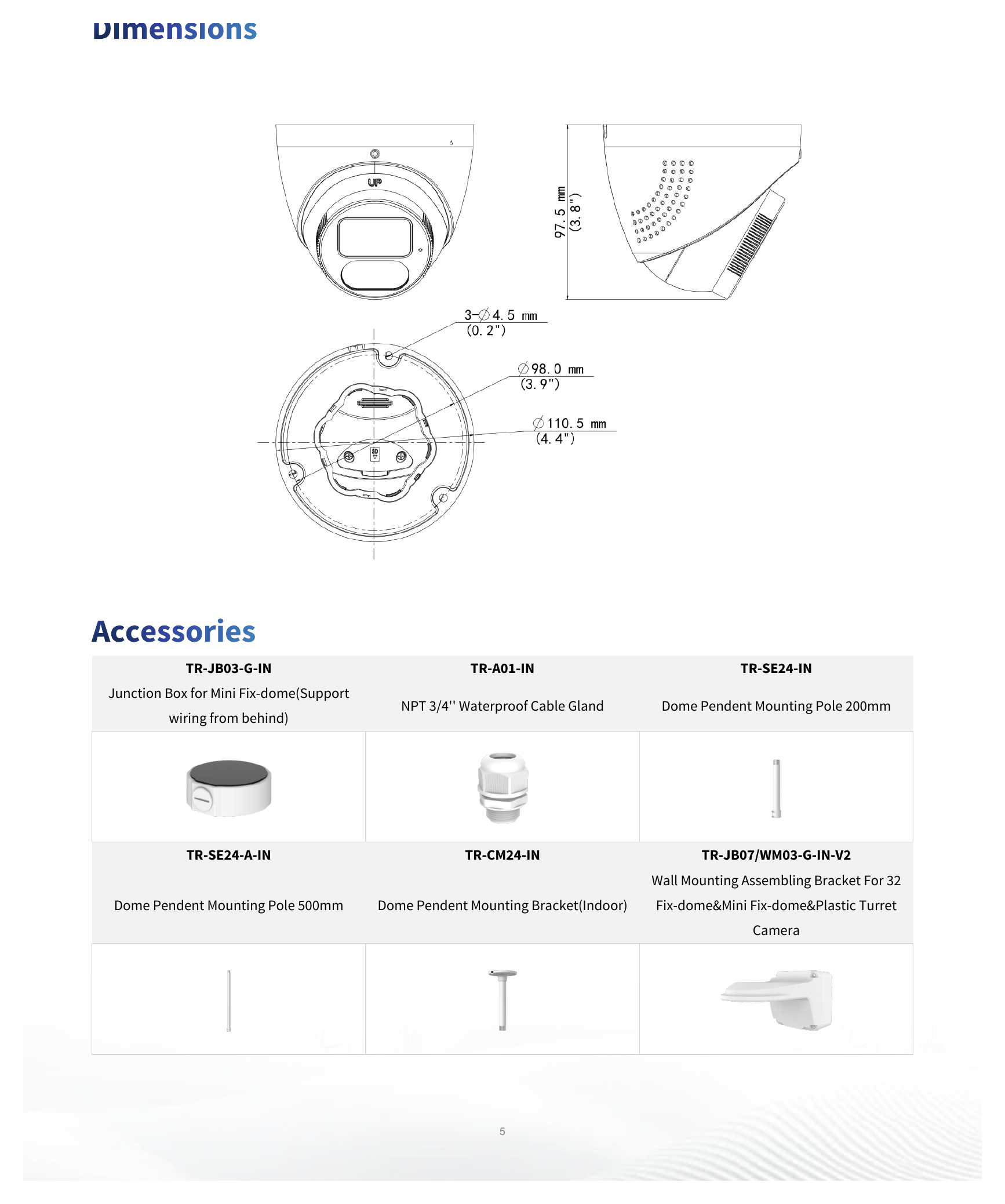 IPC3614SB-ADF28KMC-I1 外形尺寸圖 Ø111 mm × 98 mm (Ø4.4" × 3.8") (Ø × H)｜重量 0.47 kg (1.04 lb.)｜Unit: mm
