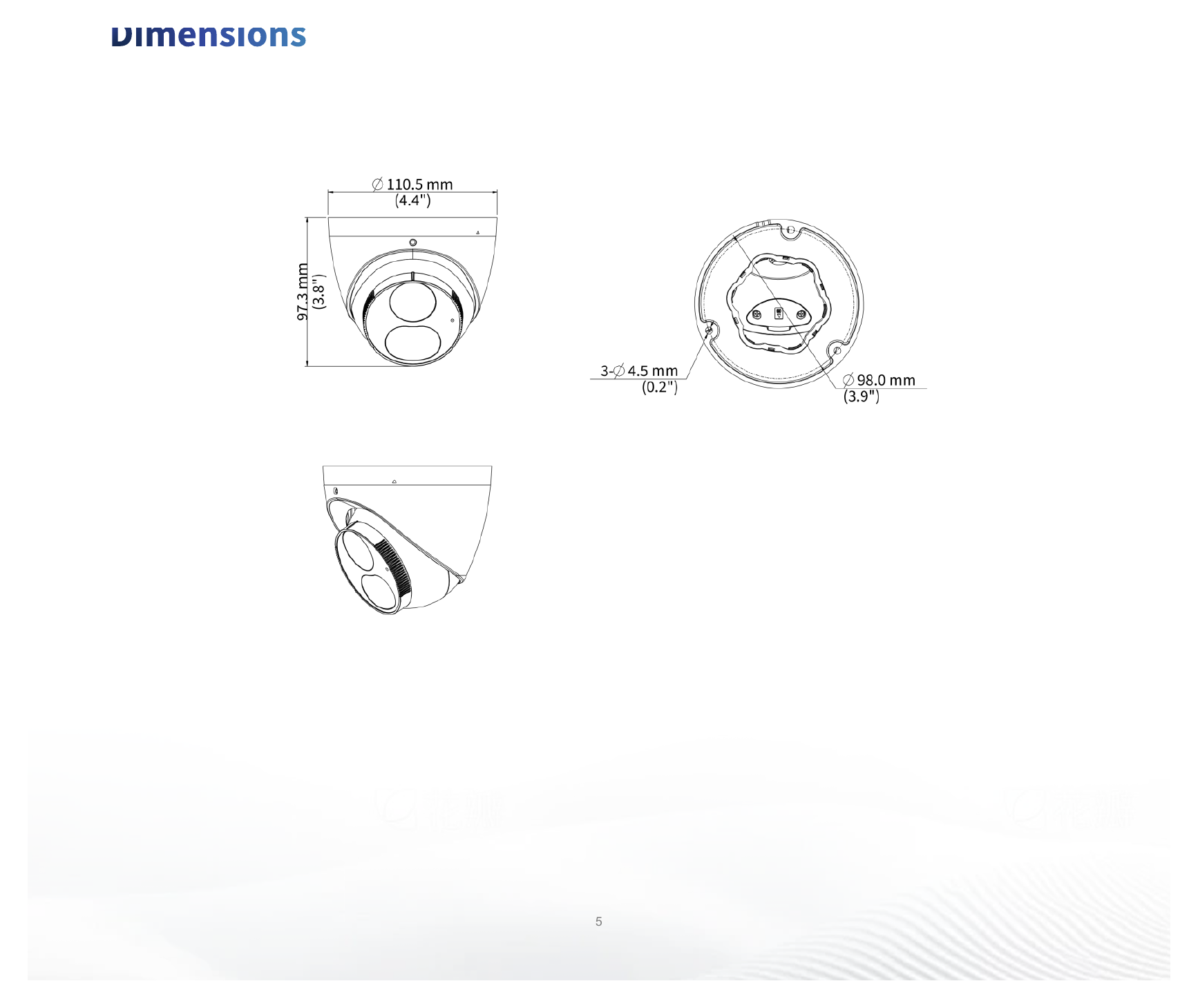 IPC3615SE-ADF28KM-WL-I0 外形尺寸圖 Ø110.5 mm × 94.1 mm (Ø4.4" × 3.7") (Ø × H)｜重量 0.44 kg (0.97 lb.)｜Unit: mm