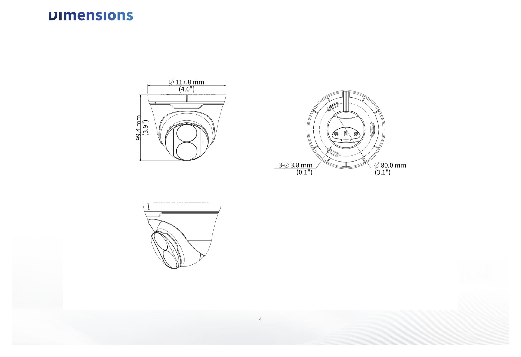 IPC3618LB-ADF28K-G 外形尺寸圖 Ø118 mm × 95 mm (Ø4.6" × 3.8") (Ø × H)｜重量 0.29 kg (0.63 lb.)｜Unit: mm