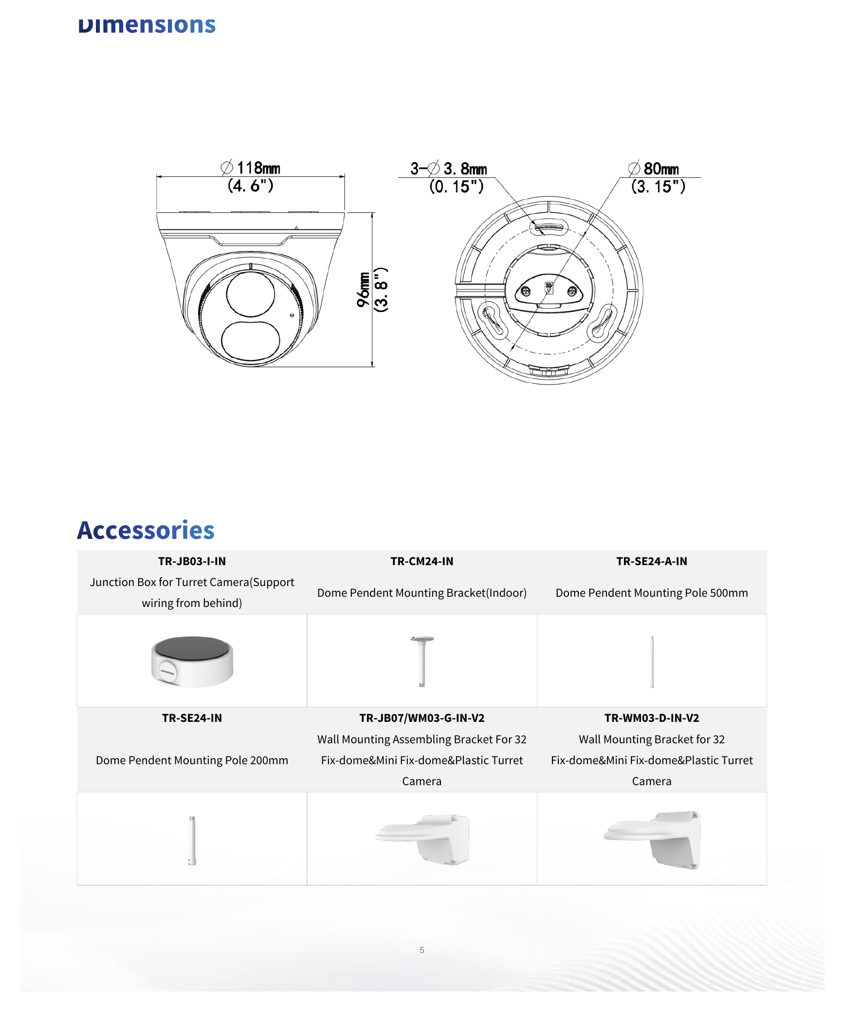 IPC3618LE-ADF28KC-DL 外形尺寸圖 Ø118 mm × 96 mm (Ø4.6" × 3.8") (Ø × H)｜重量 0.32 kg (0.71 lb.)｜Unit: mm