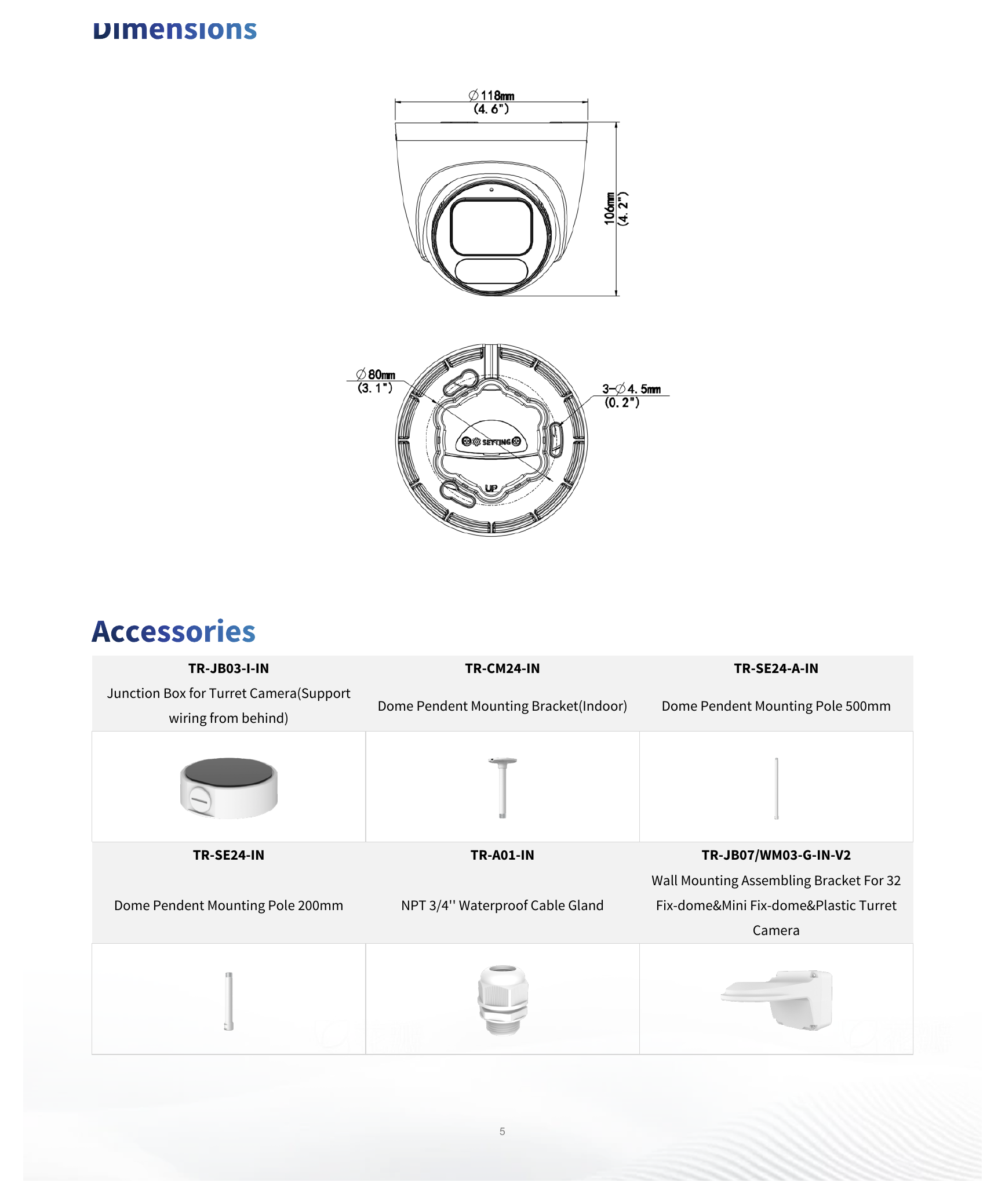 IPC3622LE-ADF28K-WP 外形尺寸圖 Ø118 mm × 106 mm (Ø4.6" × 4.2") (Ø × H)｜重量 0.47 kg (1.04 lb.)｜Unit: mm