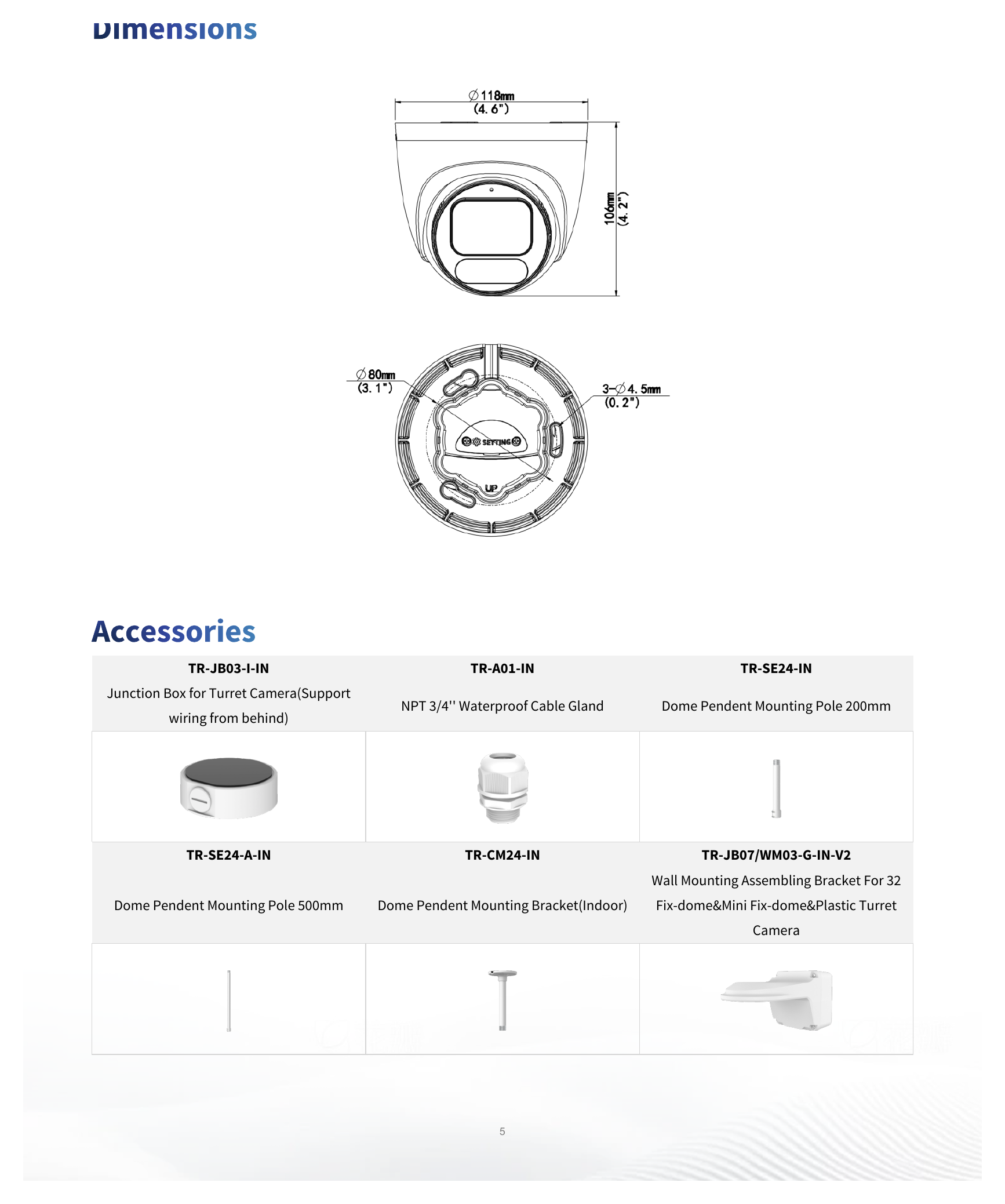IPC3624LE-ADF28K-WP 外形尺寸圖 Ø118 mm × 106 mm (Ø4.6" × 4.2") (Ø × H)｜重量 0.48 kg (1.06 lb.)｜Unit: mm