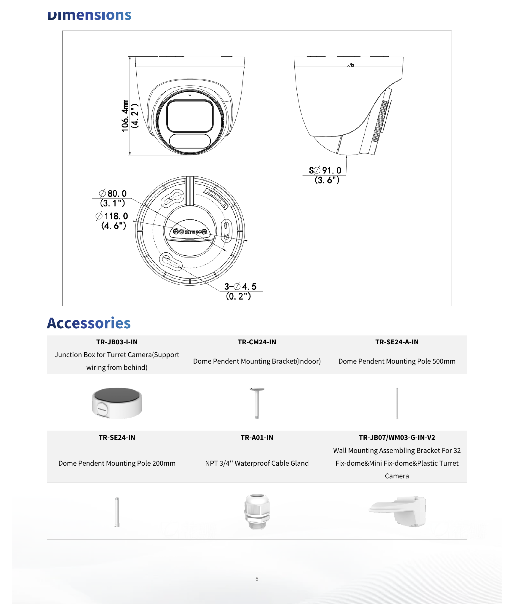 IPC3624LE-ADF28K-WP-L 外形尺寸圖 Ø118 mm × 106 mm (Ø4.6" × 4.2") (Ø × H)｜重量 0.41 kg (0.90 lb.)｜Unit: mm