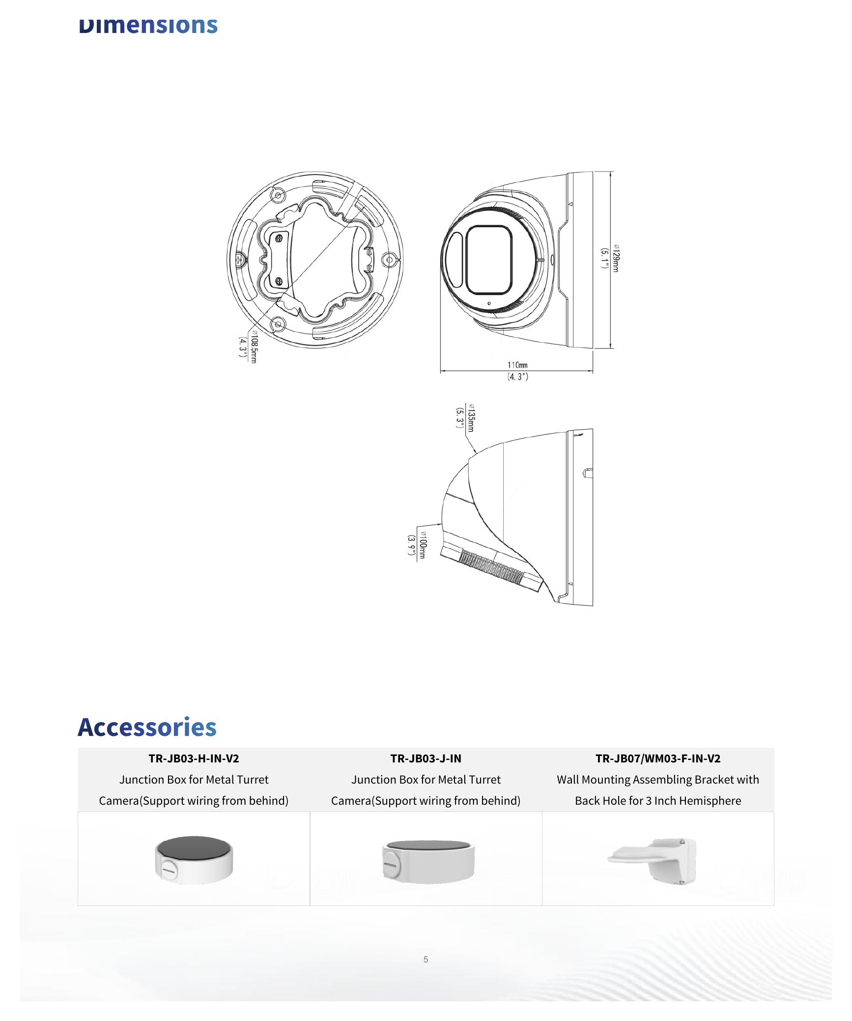 IPC3634LE-ADZK-DL3 外形尺寸圖 Ø129 mm × 110 mm (Ø5.1" × 4.3") (Ø × H)｜重量 0.67 kg (1.48 lb)｜Unit: mm