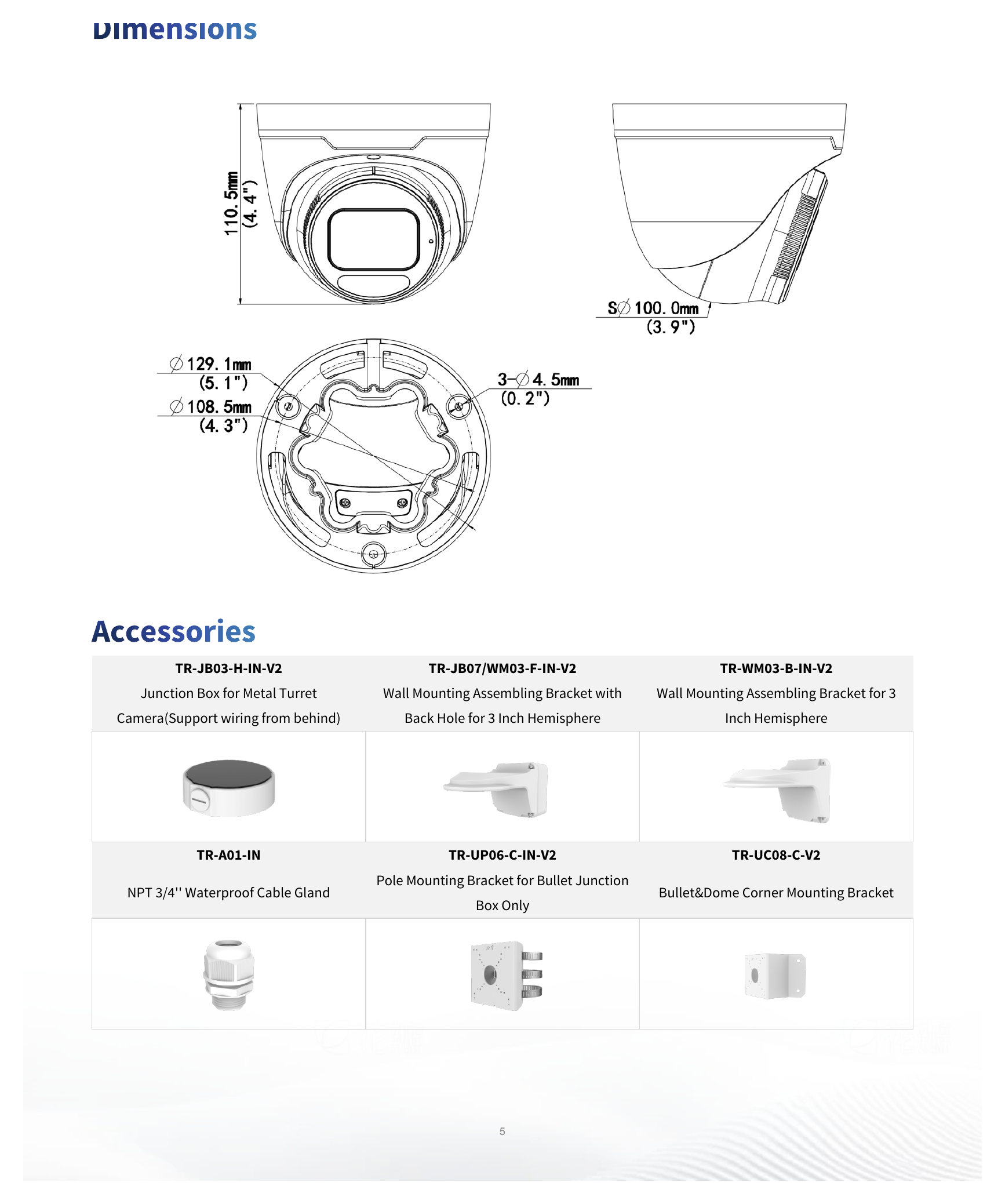 IPC3634SB-ADZKM-DL-I1 外形尺寸圖 Ø129 mm × 110 mm (Ø5.1" × 4.3") (Ø × H)｜重量 0.68 kg (1.50 lb)｜Unit: mm