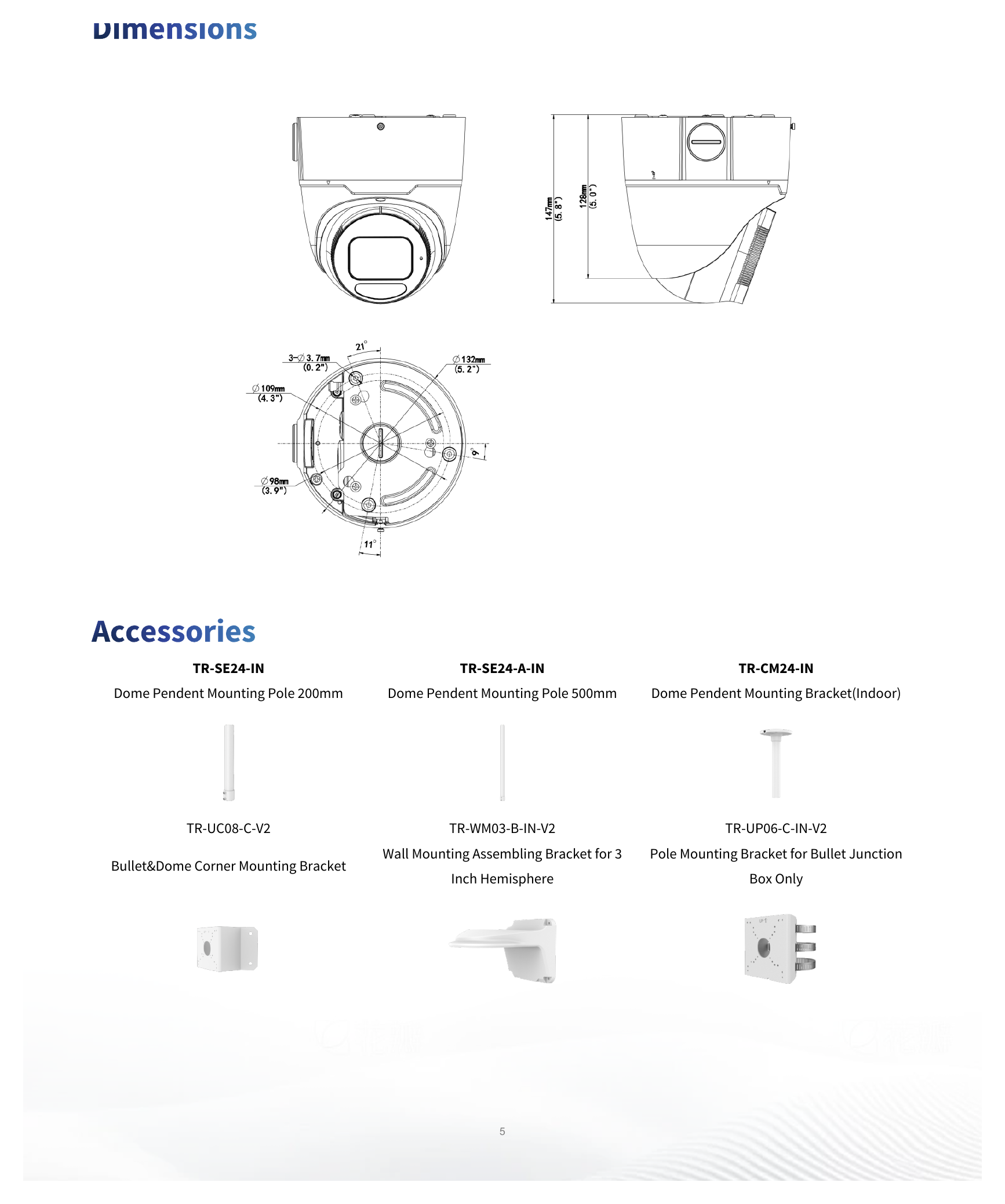 IPC3634SS-ADZK-I1 外形尺寸圖 Ø132 mm × 147 mm (Ø5.2" × 5.8") (Ø × H)｜重量 0.99 kg (2.18 lb.)｜Unit: mm