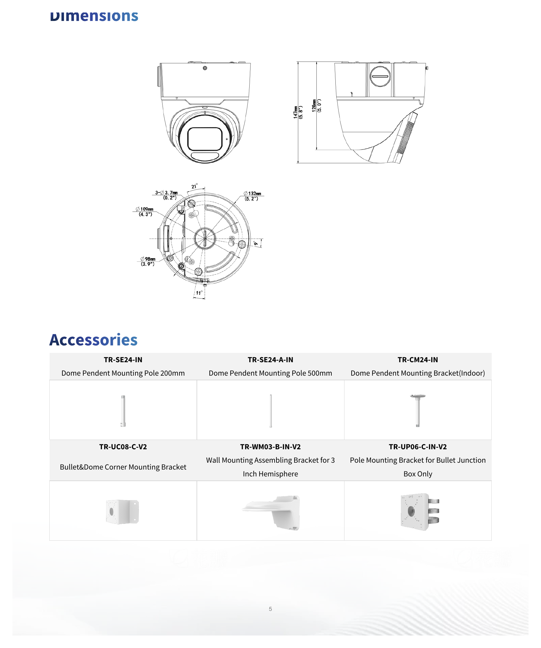 IPC3635SS-ADZK-I1 外形尺寸圖 Ø132 mm × 147 mm (Ø5.2" × 5.8") (Ø × H)｜重量 0.99 kg (2.18 lb.)｜Unit: mm