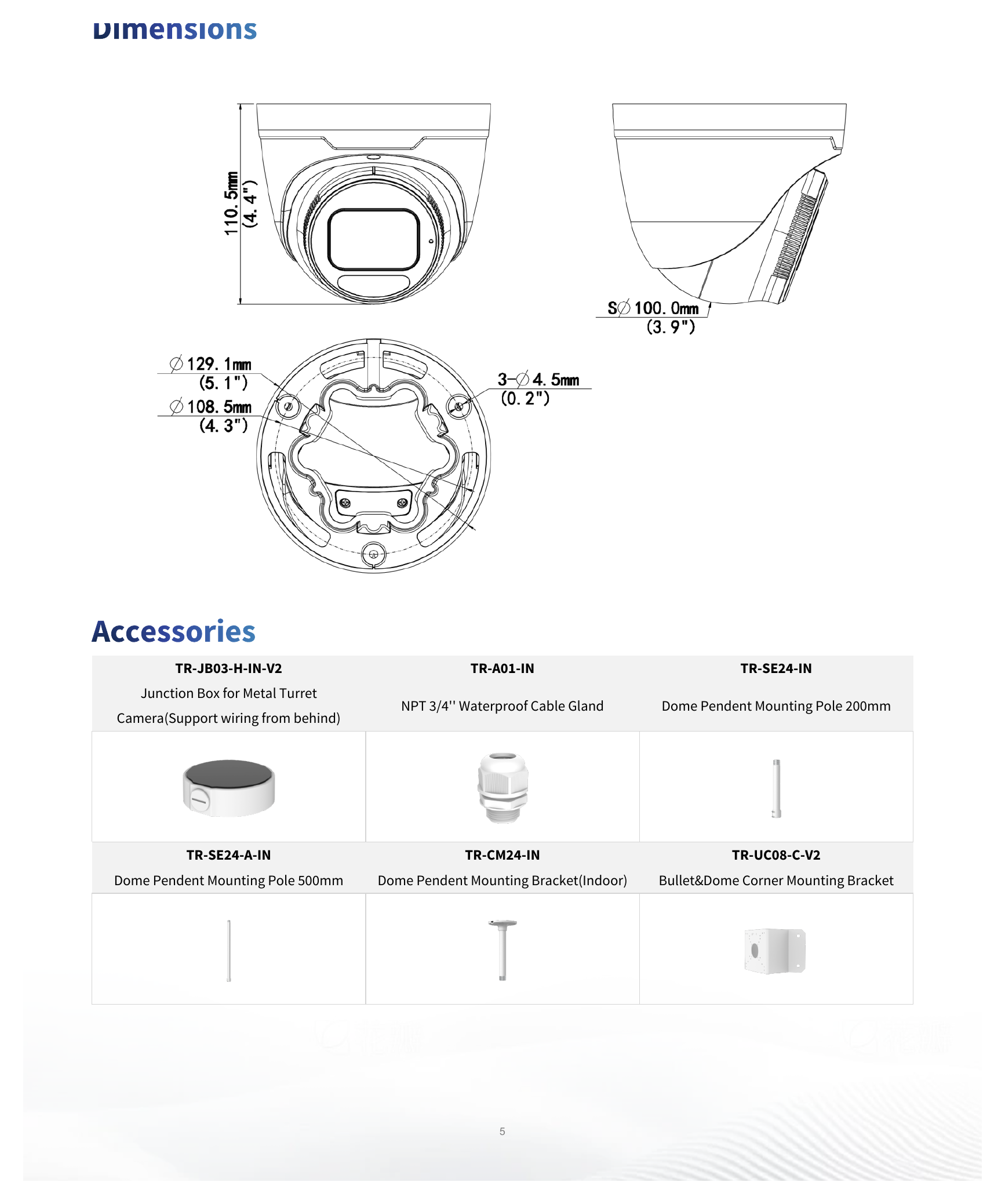 IPC3638SE-ADF28K-WP-I1 外形尺寸圖 Ø129 mm × 110 mm (Ø5.1" × 4.3") (Ø × H)｜重量 0.69 kg (1.52 lb.)｜Unit: mm