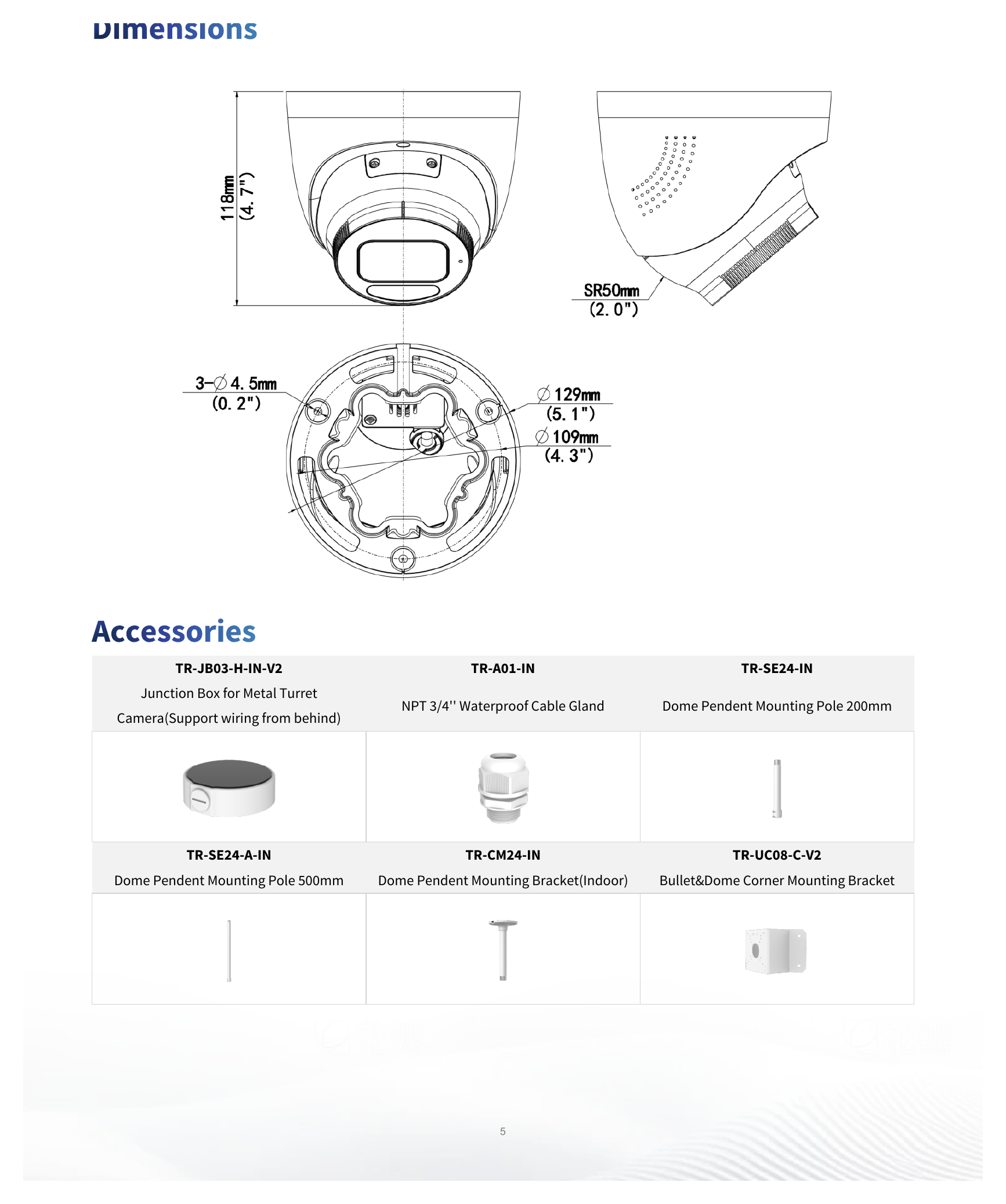 IPC3638SS-ADF28KMC-I1 外形尺寸圖 Ø129 mm × 118 mm (Ø5.1" × 4.7") (Ø × H)｜重量 0.69 kg (1.53 lb.)｜Unit: mm
