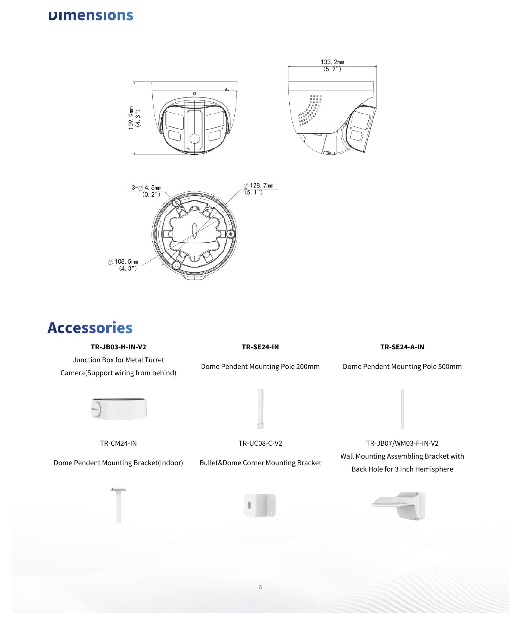 IPC3K28SE-ADF28KMC-DL-I0 外形尺寸圖 Ø128.7 mm × 109.9 mm (Ø5.1" × 4.3") (Ø × H)｜重量 0.86 kg (1.90 lb.)｜Unit: mm