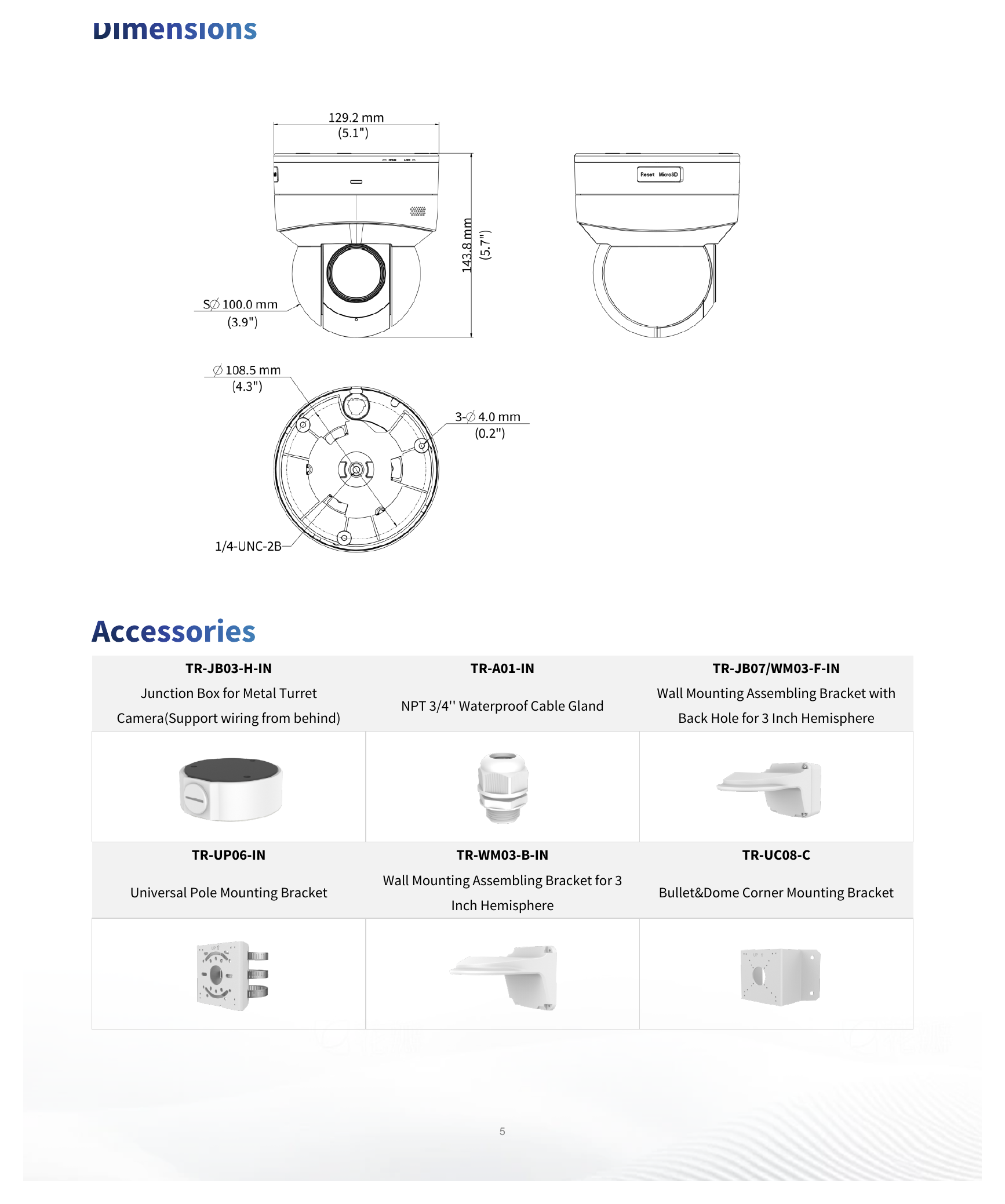 IPC6215SR-X5PAEW-VG 外形尺寸圖 Ø129 mm × 143.6 mm (Ø5.1" × 5.7") (Ø × H)｜重量 780 g (1.72 lb.)｜Unit: mm