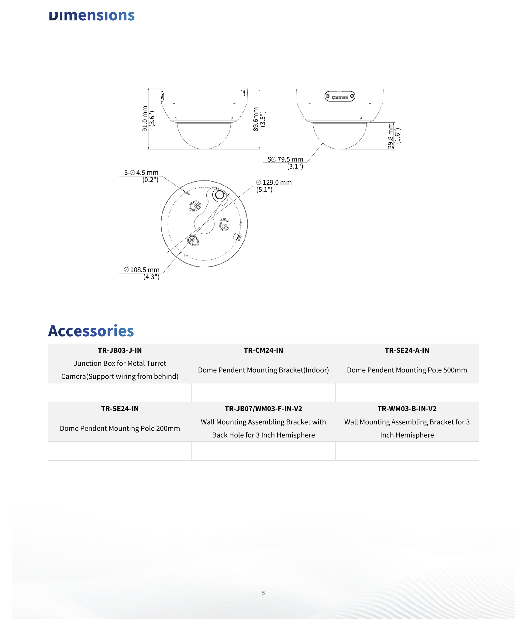 IPC6234LR-AX5C-VG3 外形尺寸圖 Ø129 mm × 91 mm (Ø5.1" × 3.6") (Ø × H)｜Unit: mm
