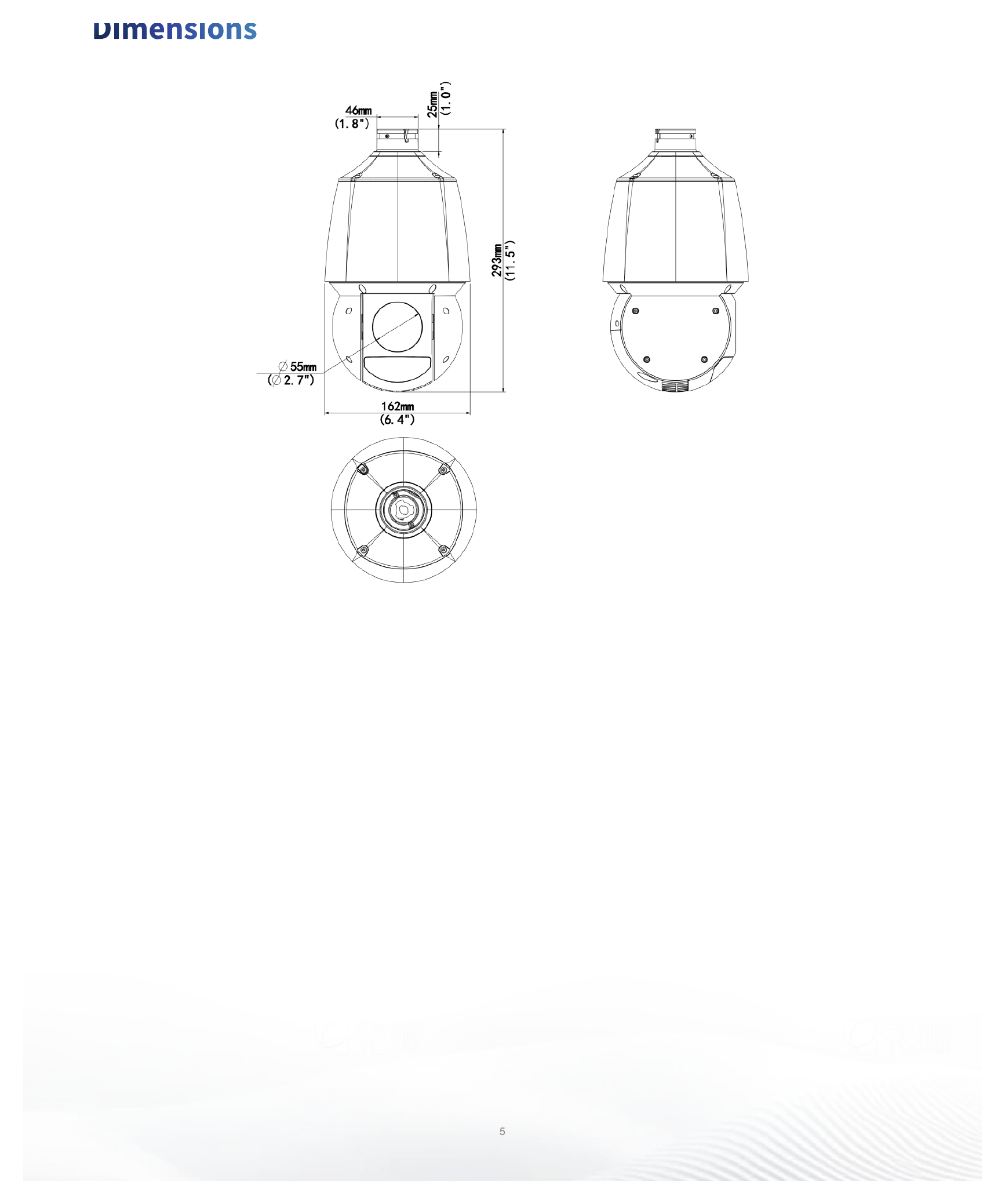 IPC6412LR-X16-VG 外形尺寸圖 Ø162 mm × 293 mm (Ø6.4" × 11.5") (Ø × H)｜重量 1.79 kg (3.95 lb.)｜Unit: mm