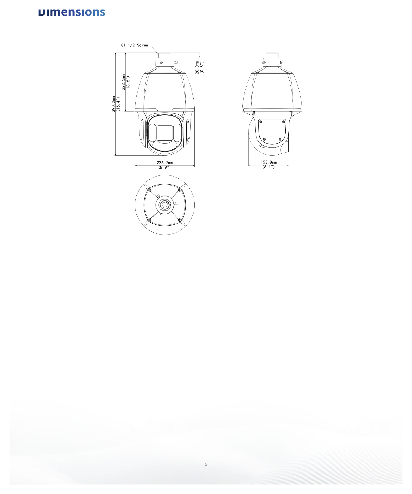 IPC6624SFW-X25-C-VD2 外形尺寸圖 Ø226 mm × 390 mm (Ø8.9" × 15.4") (Ø × H)｜重量 5.2 kg (11.46 lb.)｜Unit: mm