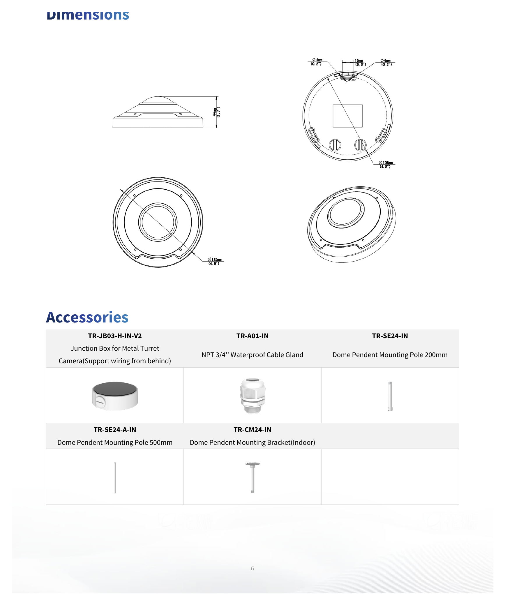 IPC815SB-ADF14K-I0 外形尺寸圖 Ø125 mm × 43.7 mm (Ø4.9" × 1.7") (Ø × H)｜重量 0.36 kg (0.79 lb.)｜Unit: mm