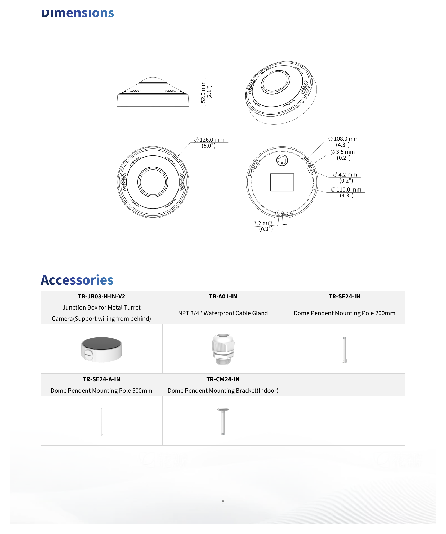 IPC816SB-ADF16KMC-I1 外形尺寸圖 Ø126 mm × 52 mm (Ø5.0" × 2.1") (Ø × H)｜重量 0.44kg （0.97lb）｜Unit: mm