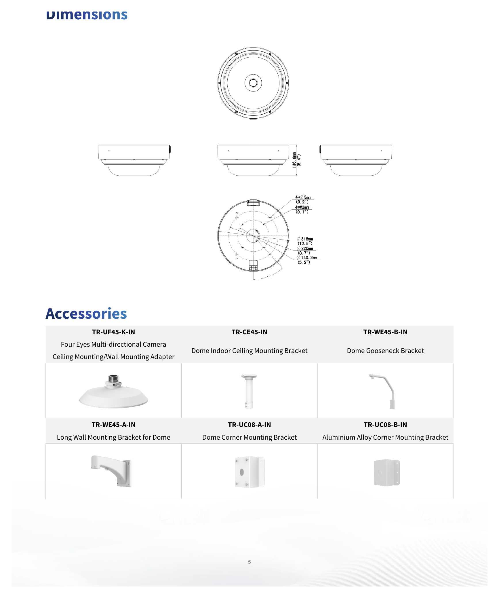 IPC8645EA-ADZKM-I1 外形尺寸圖 Ø318 mm × 136.6 mm (Ø 12.52" × 5.38") (Ø × H)｜重量 4.77 kg (10.52 lb.）｜Unit: mm
